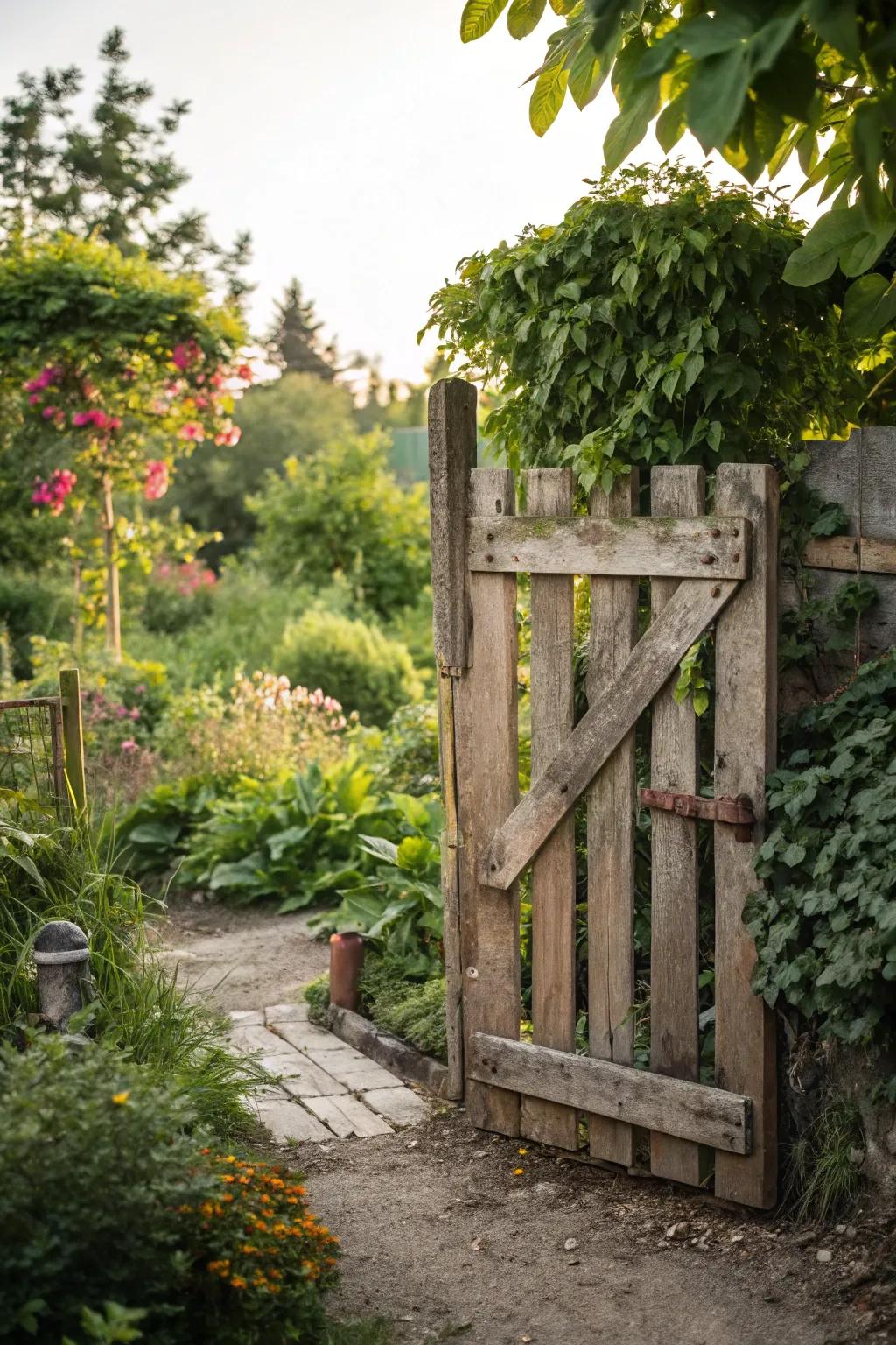 A sustainable entrance constructed from repurposed decks.