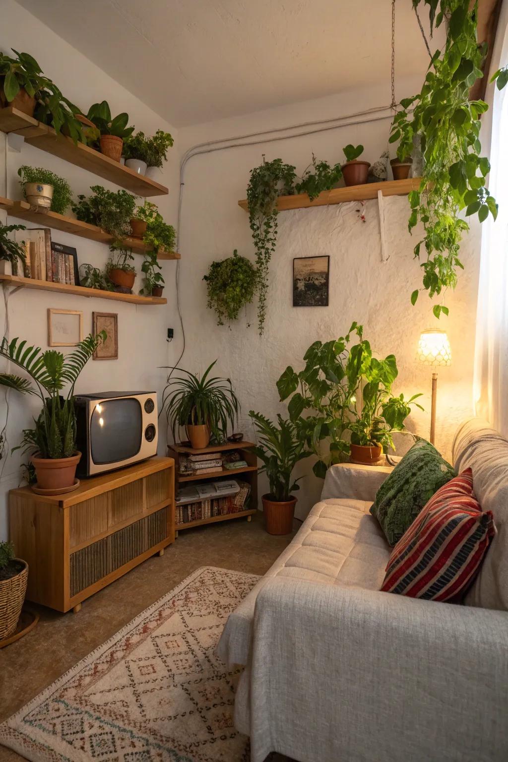 Plants infuse vitality and a natural element into the room