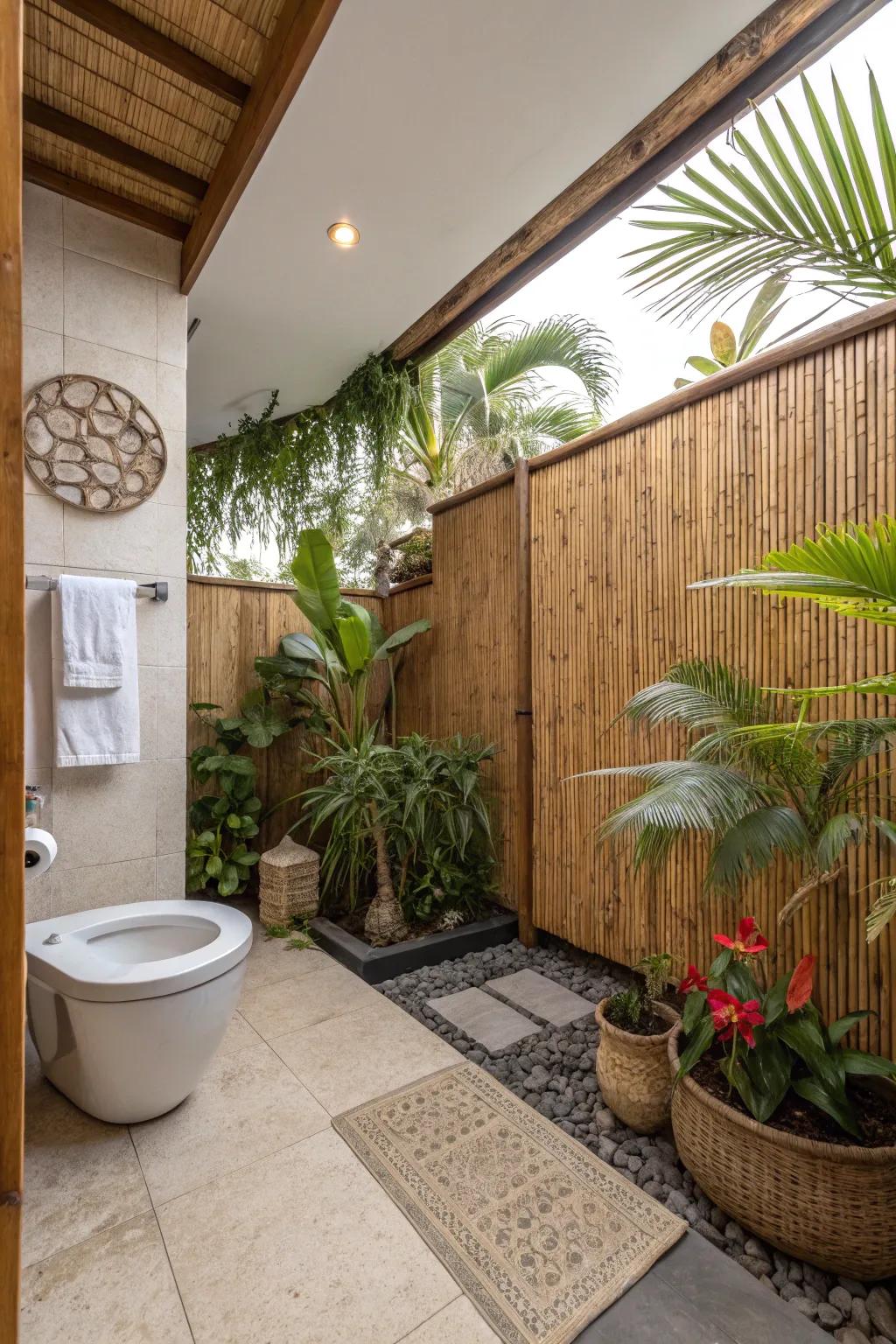 Bamboo paneling creates a tropical oasis in your bathroom.