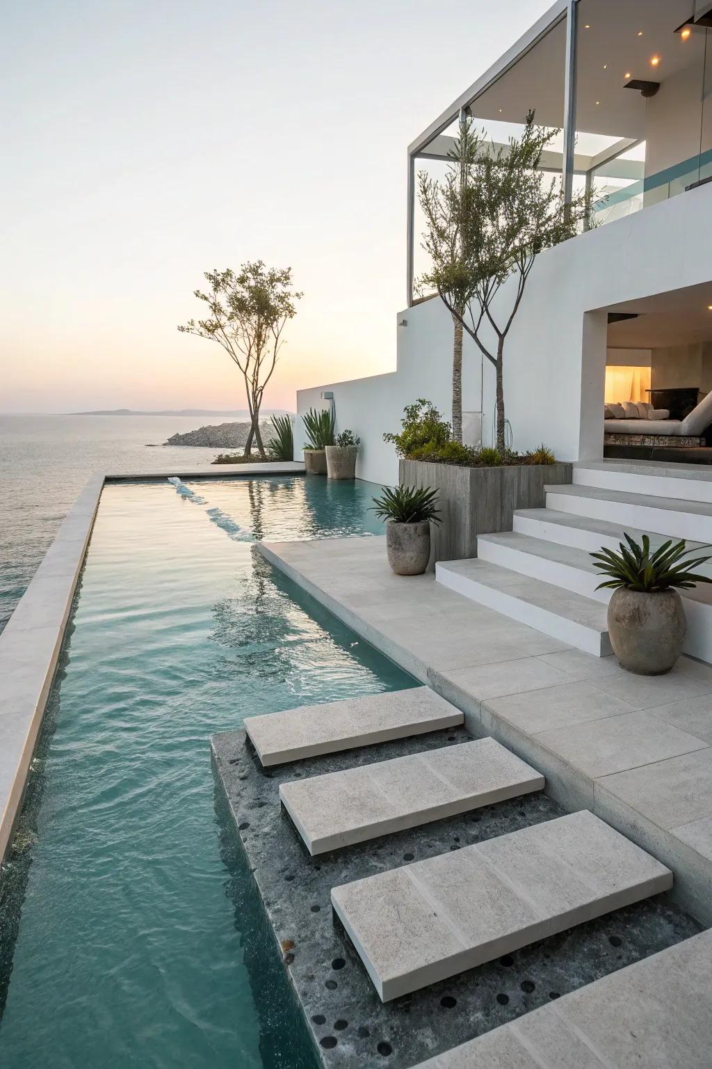 Floating steps introduce a contemporary and artistic flair to your pool design.