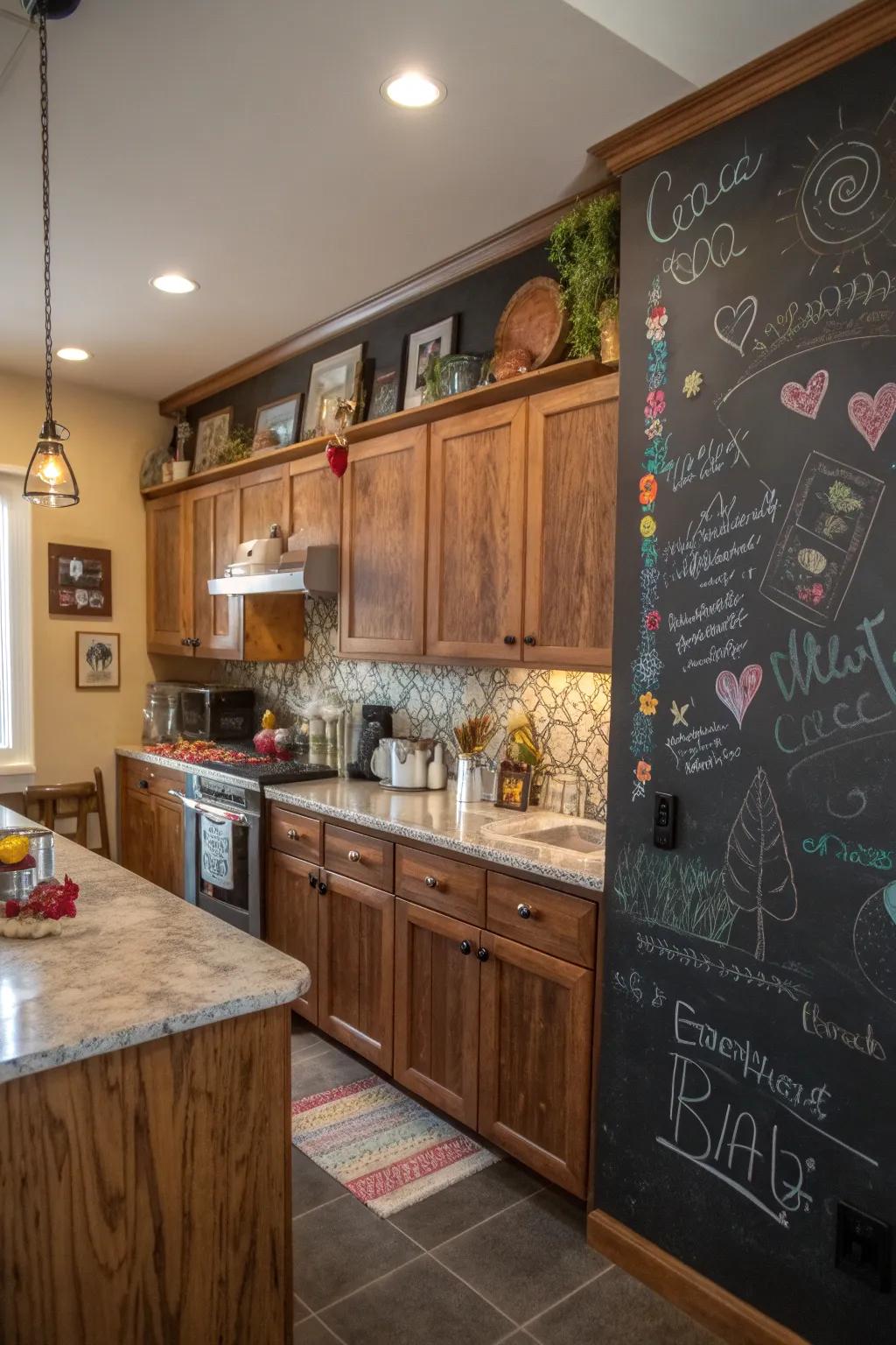 Chalkboard walls introduce an enjoyable, practical element for creativity.