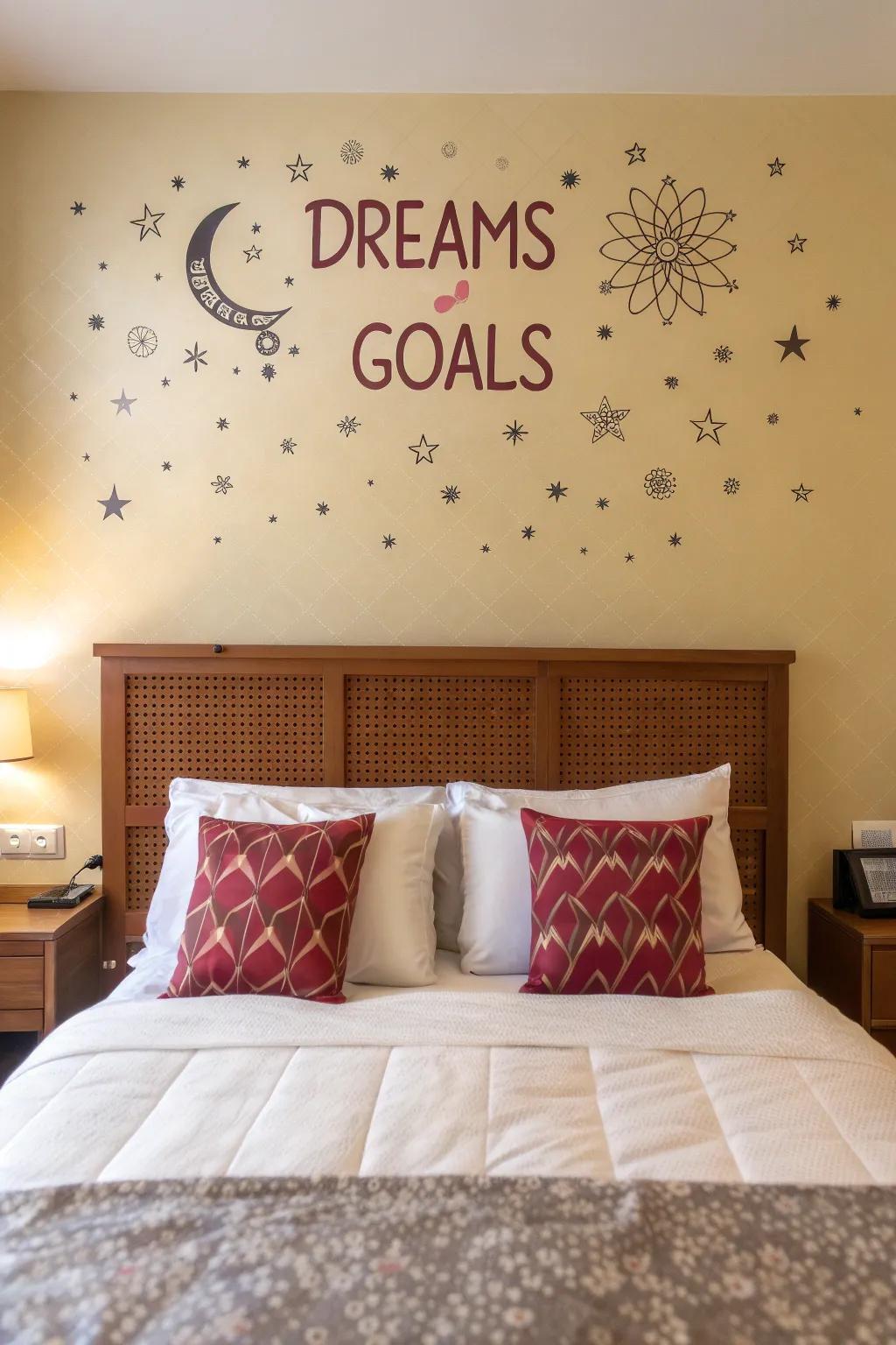 Encouraging appliqués inspire optimism in this cozy bedroom.
