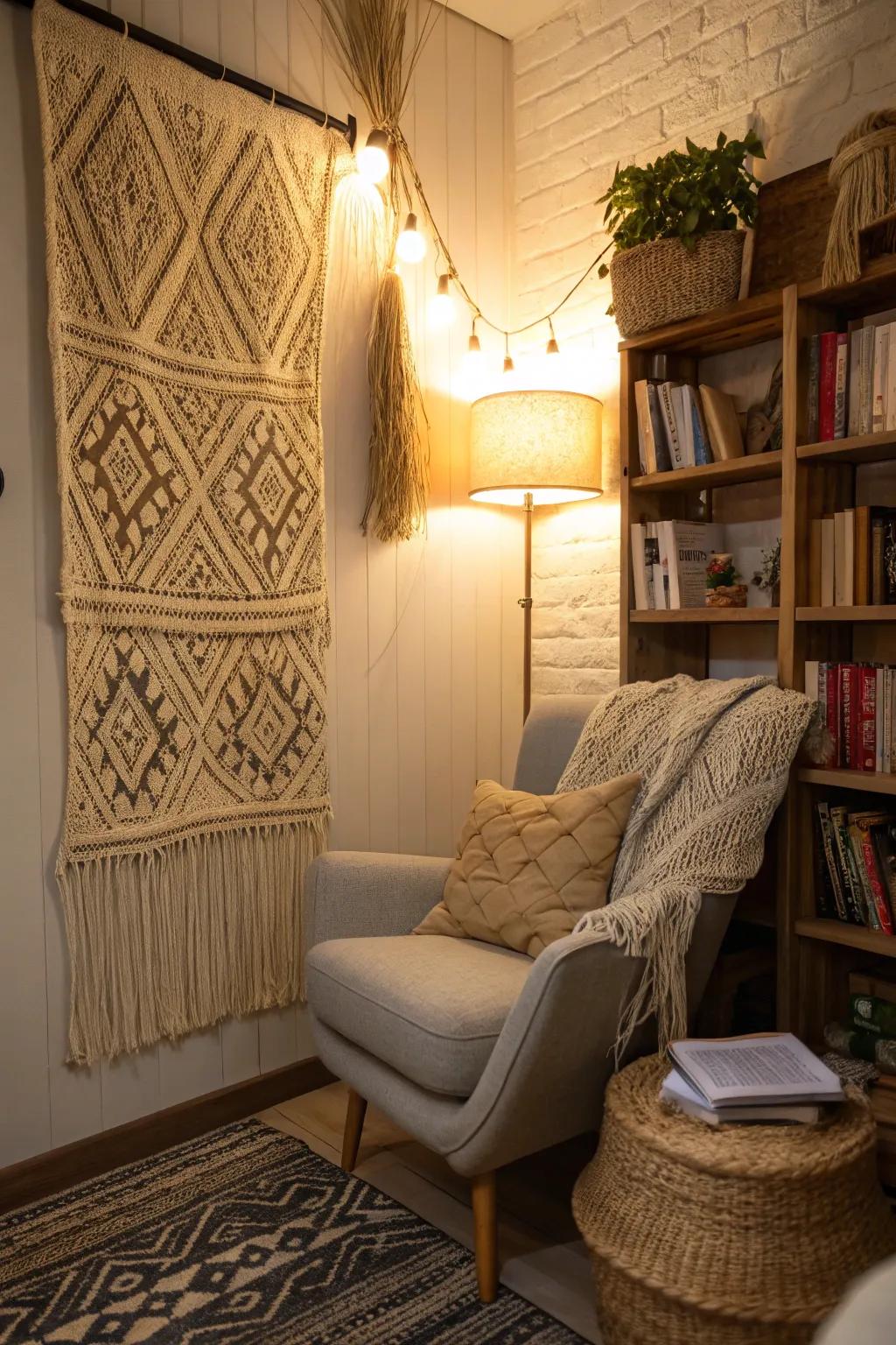 Fiber art offers a snug component to your area.