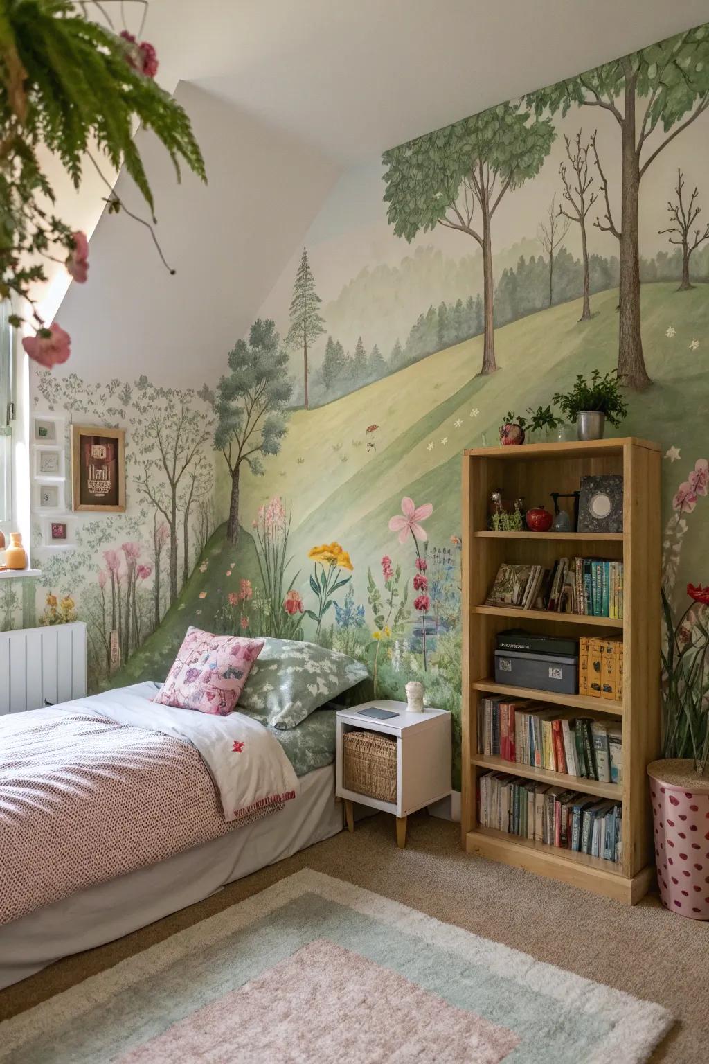 Nature scenes fashion a serene and peaceful atmosphere.