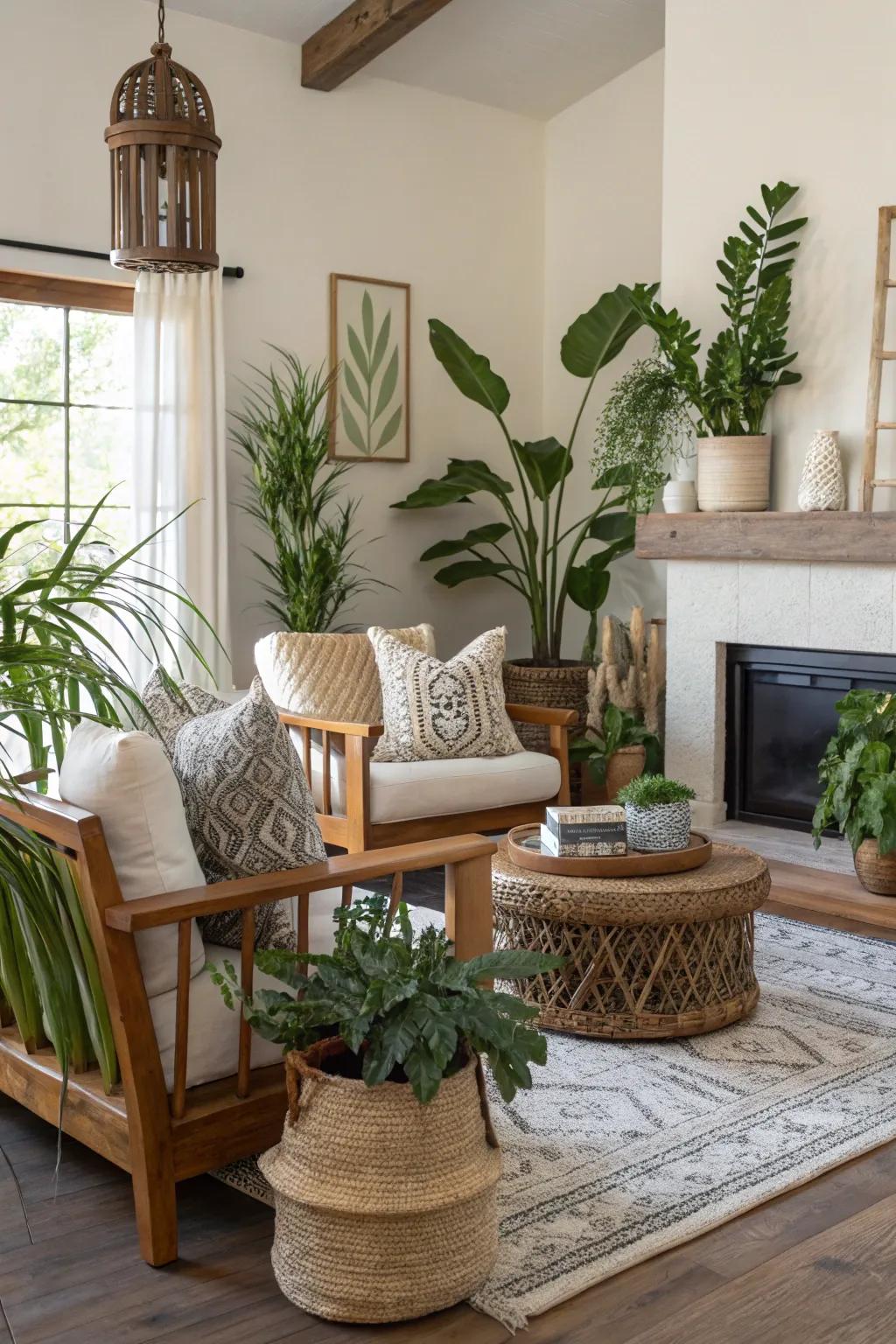 House plants add life and freshness to the decor.