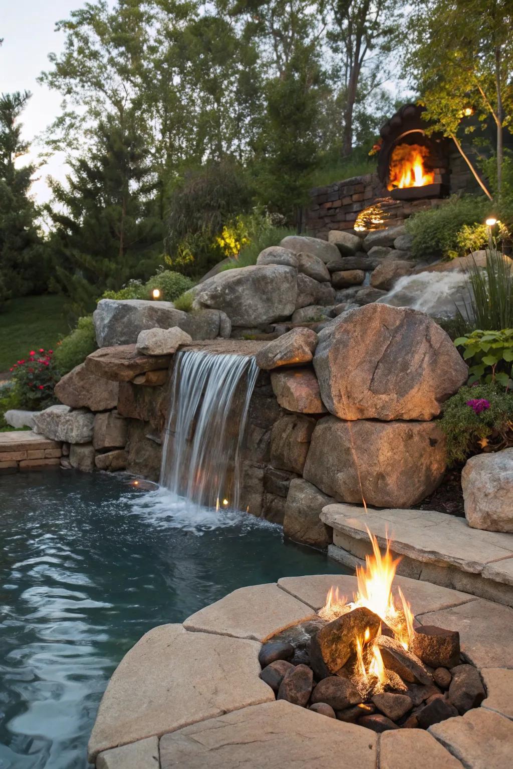 Unite fire and water for a captivating yard element.
