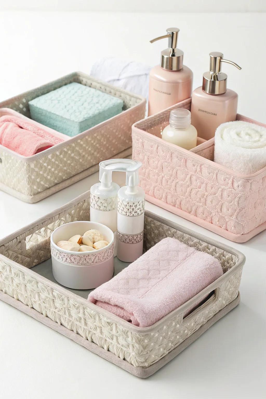 Elegant receptacles add a hint of sophistication to the arrangement.