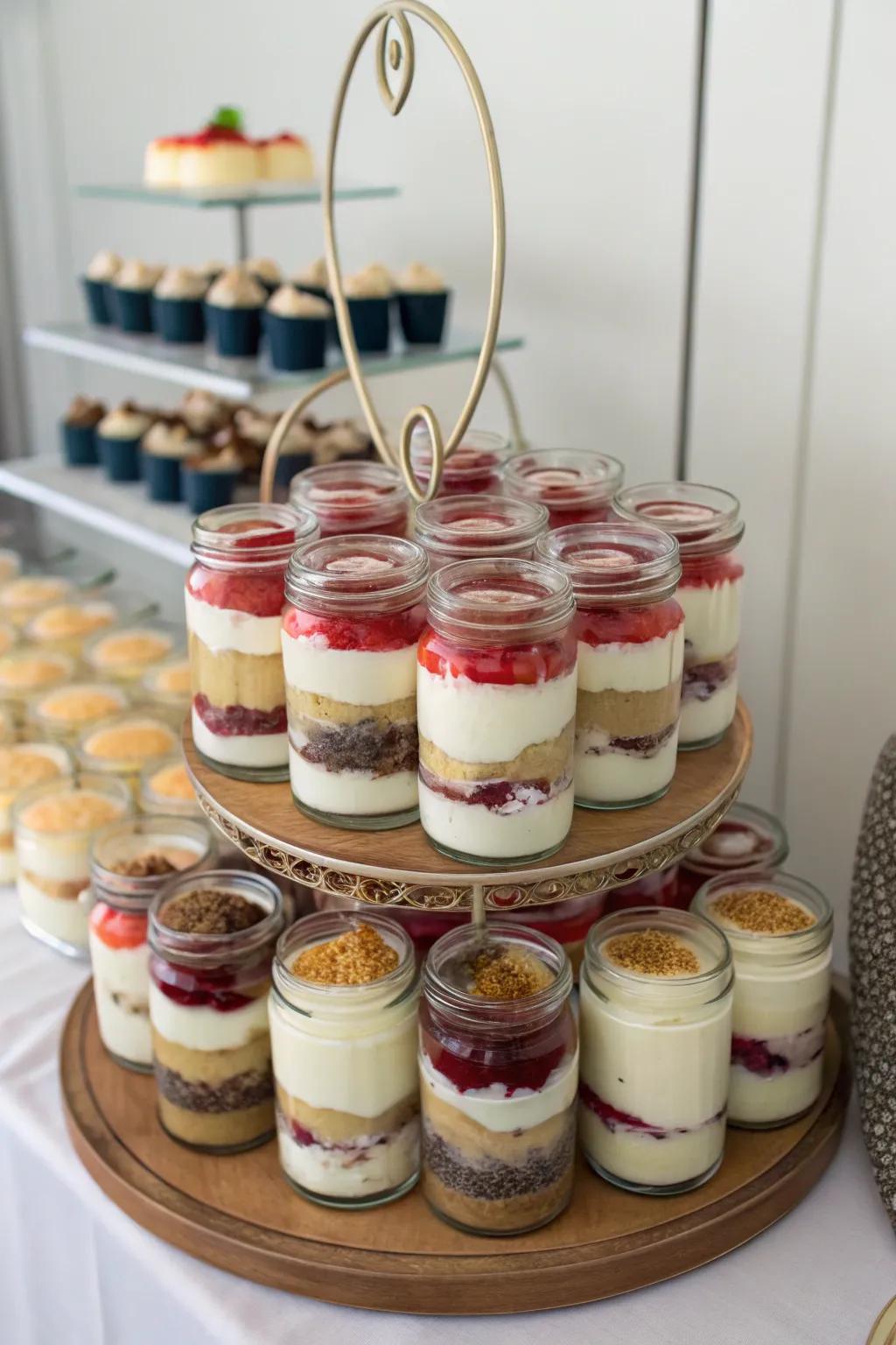 Mini dessert jars, offering individual servings of sweetness.