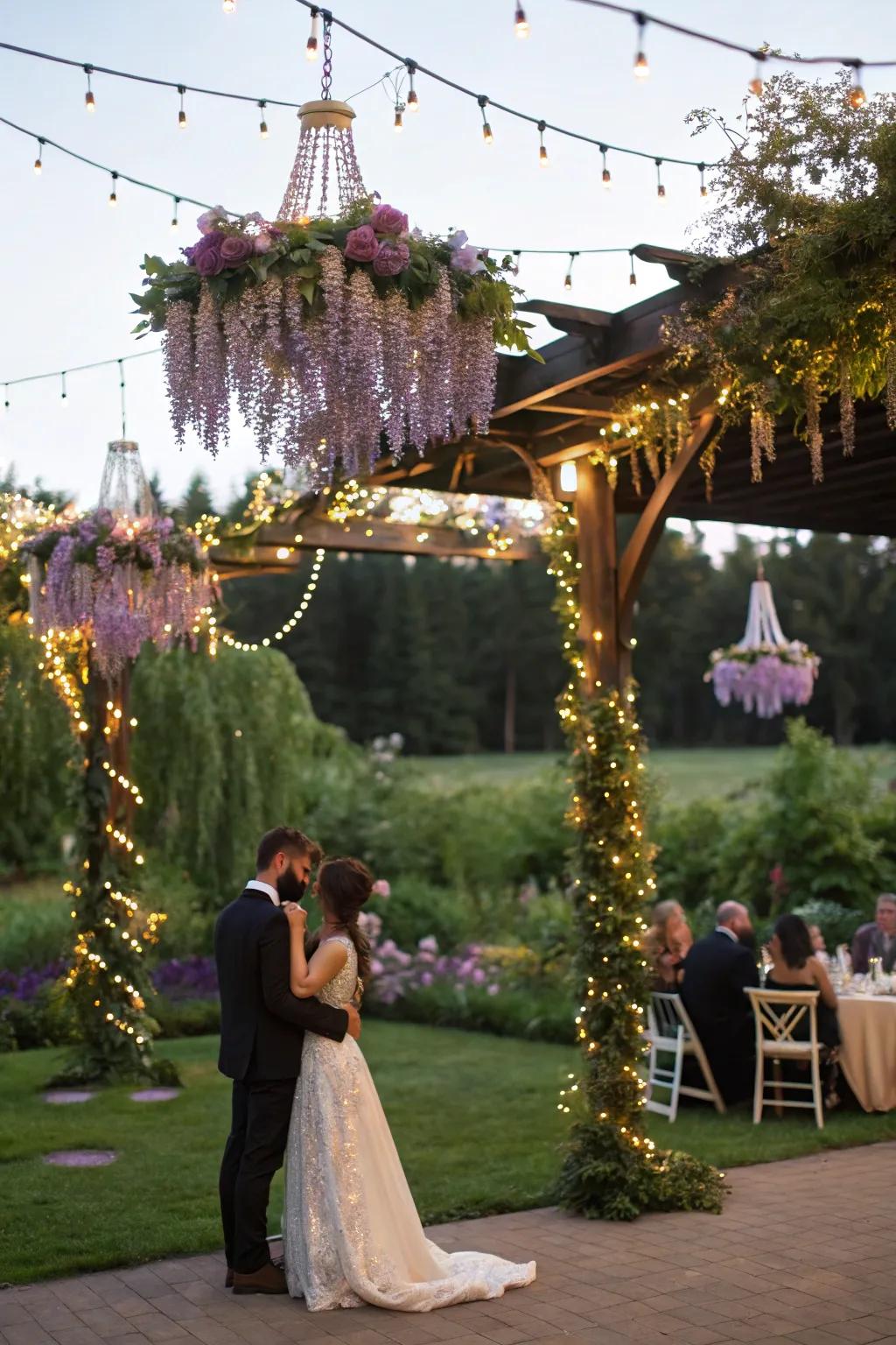 Magical exterior floral lights with glycine