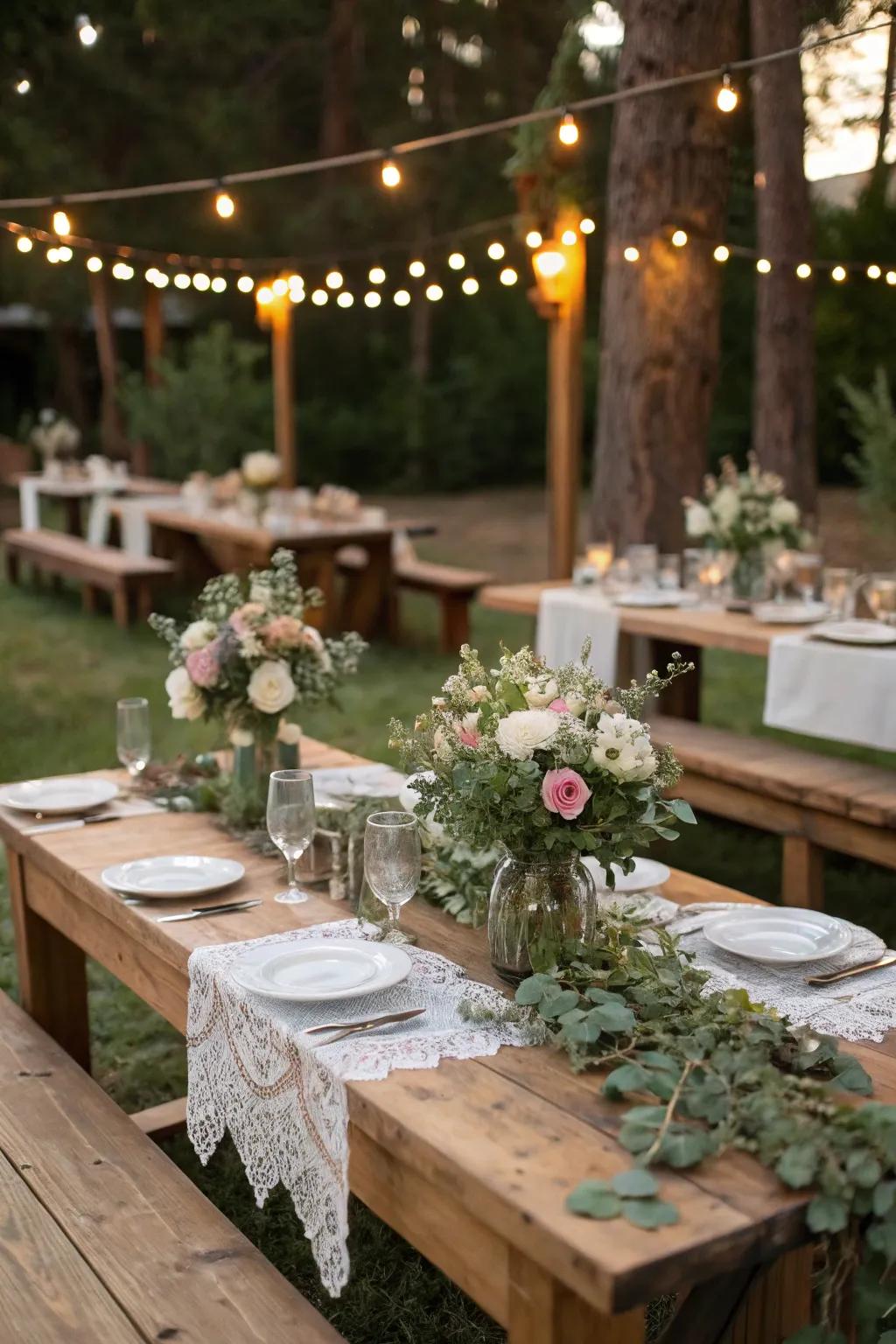 A rustic wedding design featuring charming natural components.