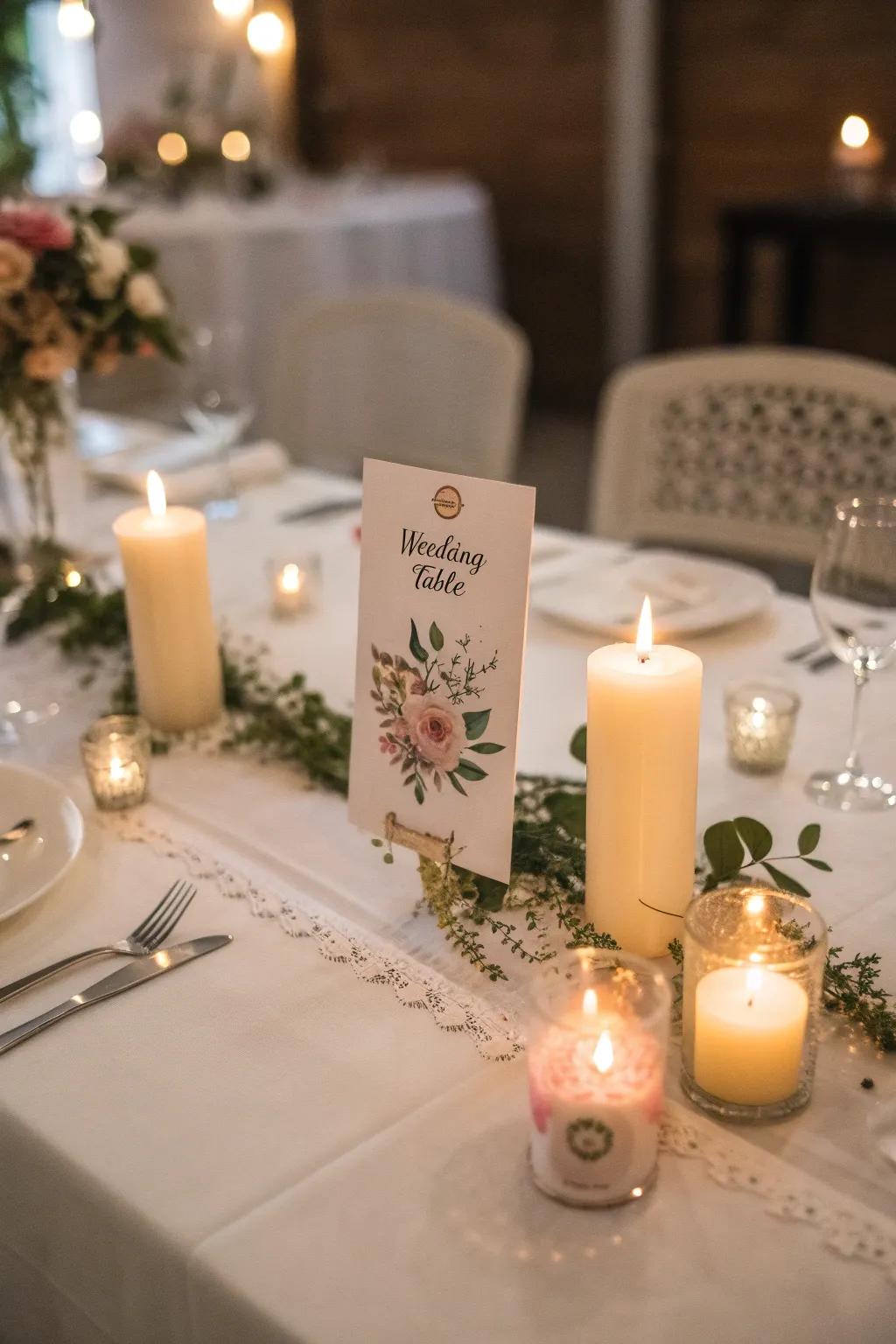 Lights near table numbers foster a romantic and cozy mood.