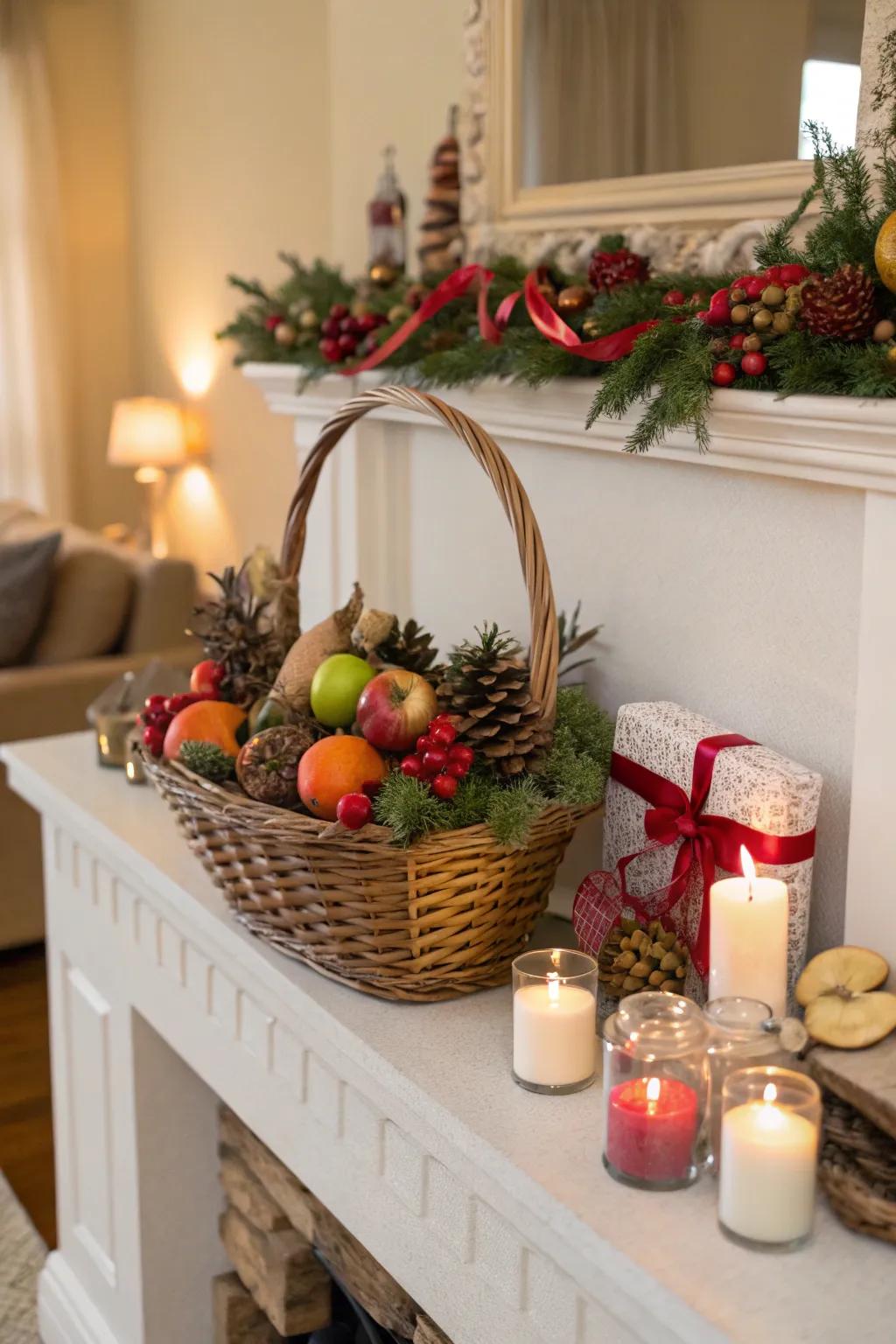 Holiday decorations introduce festive joy to the welcome arrangement.