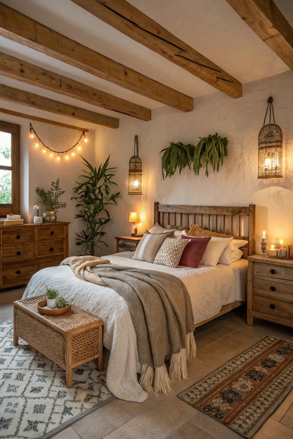 Gentle lighting enhances the cozy western ambiance.