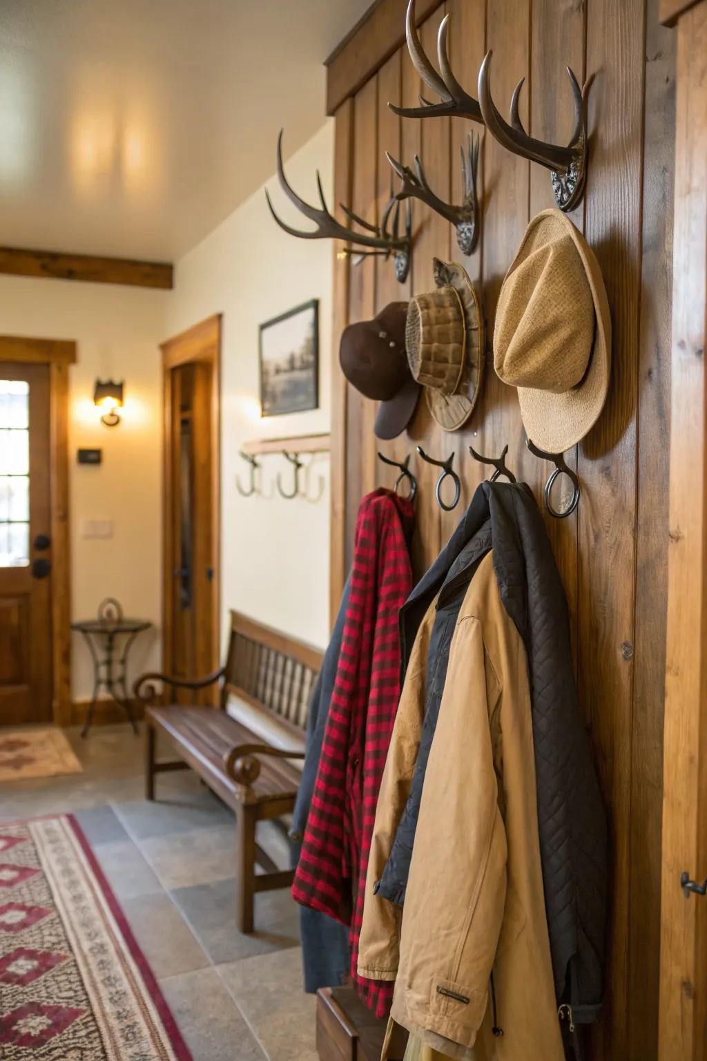 Horn branch hooks adding charm and functionality.