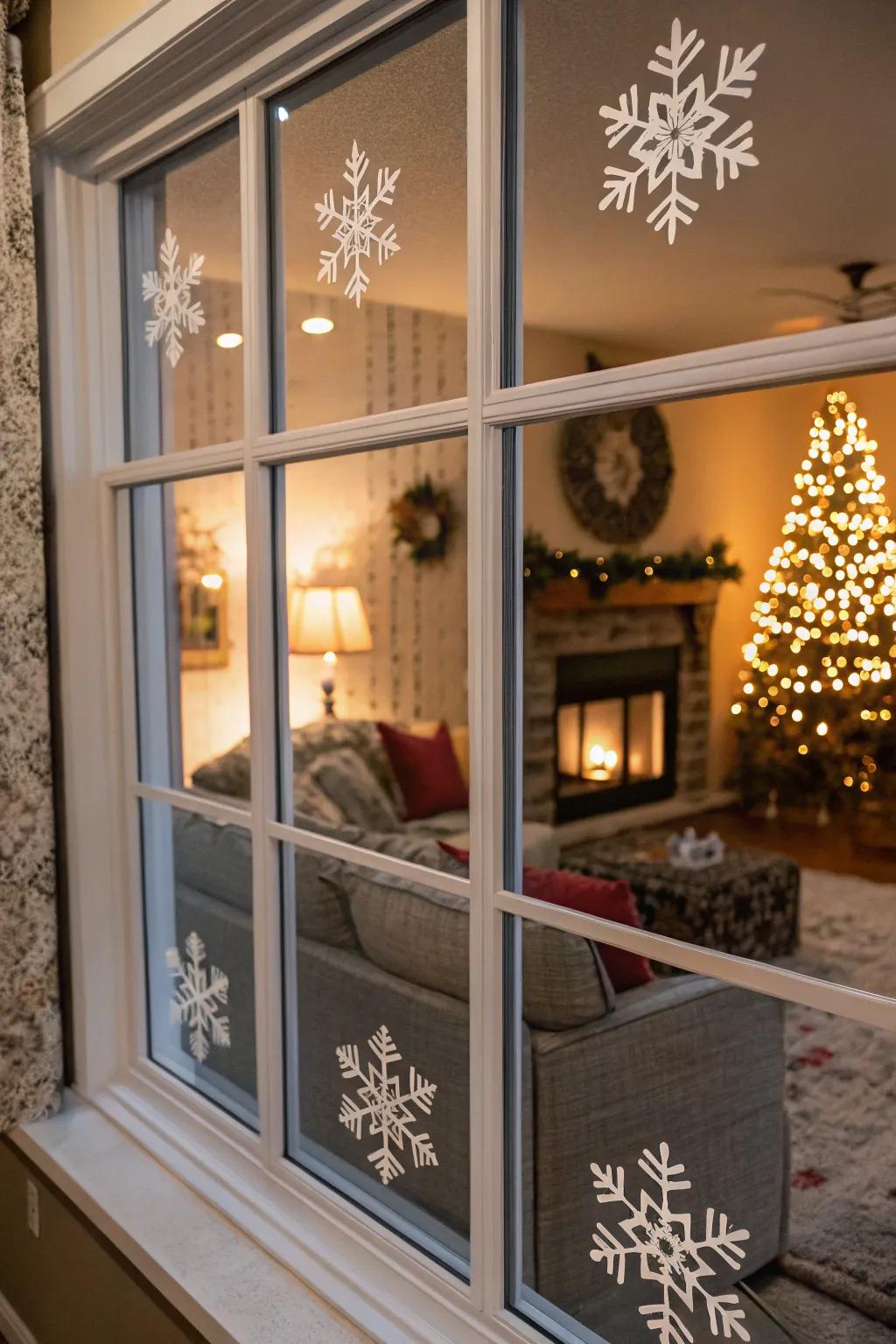 Snowflake decals create an enchanting winter view right on your windows.