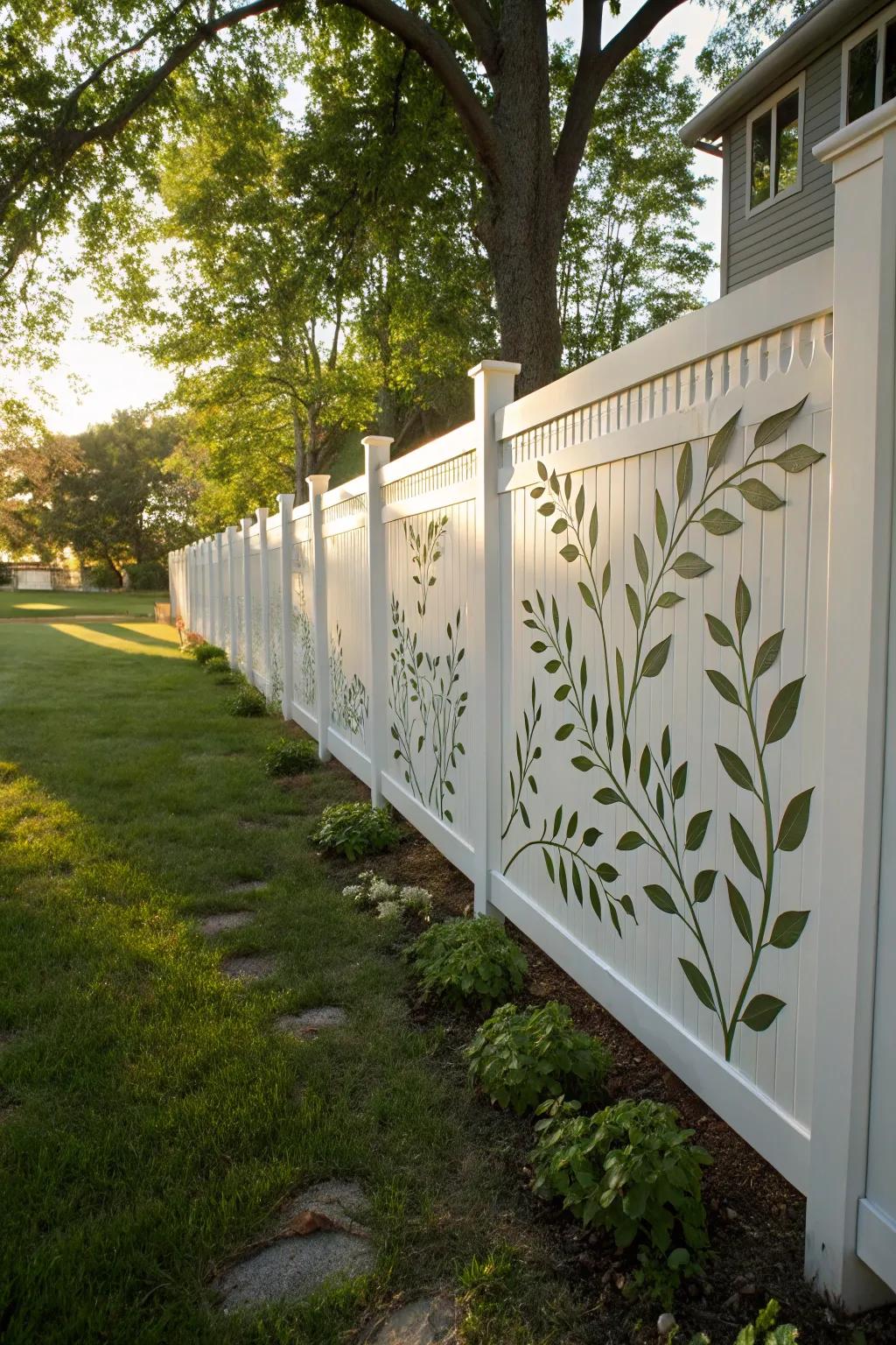 Decorative cutouts in a white fence create fun patterns and shadows.