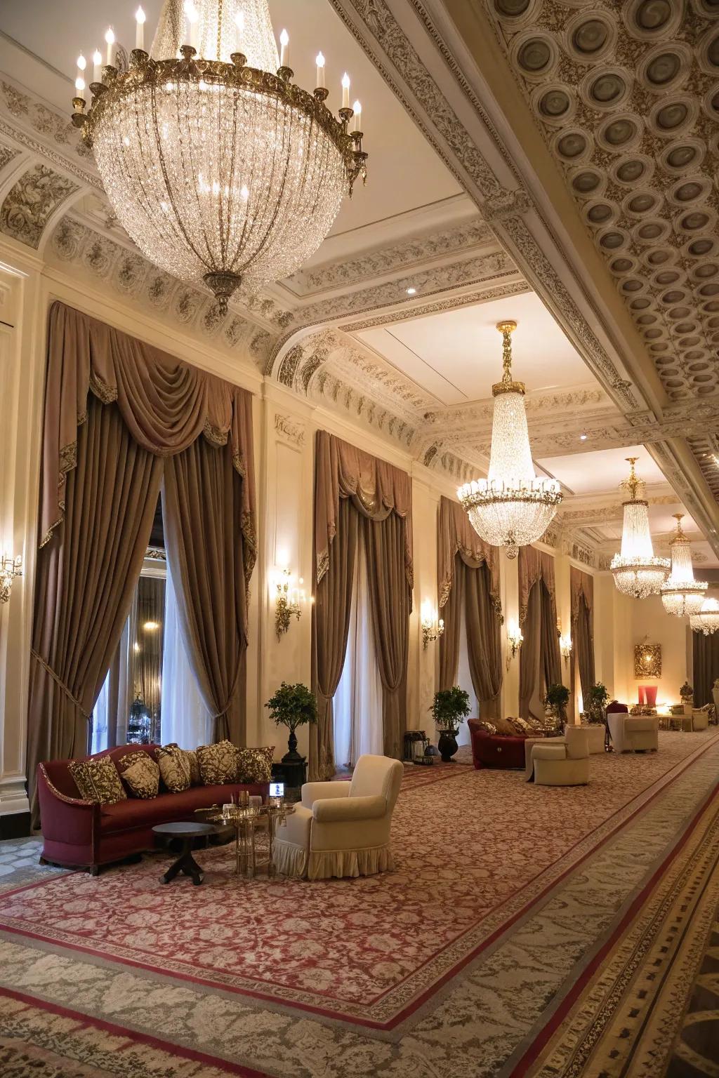 By using full-length window hangings, you can add drama and style.