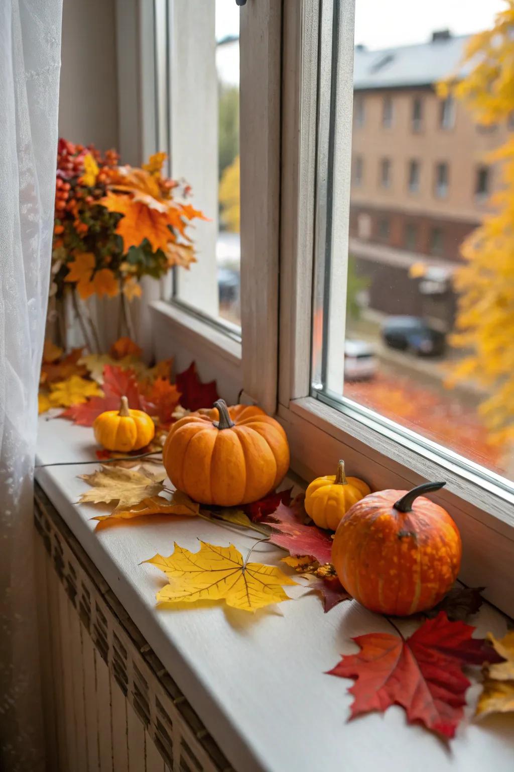 Seasonal decor retains the windowsill stimulating and current.