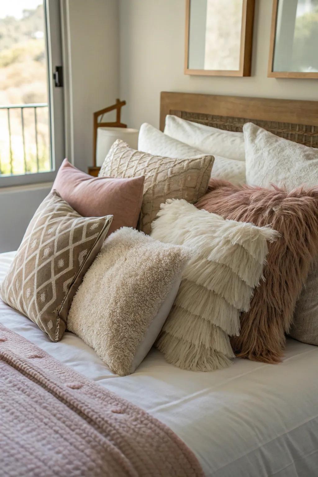 Soft cushions adding depth and comfort to your bedding.