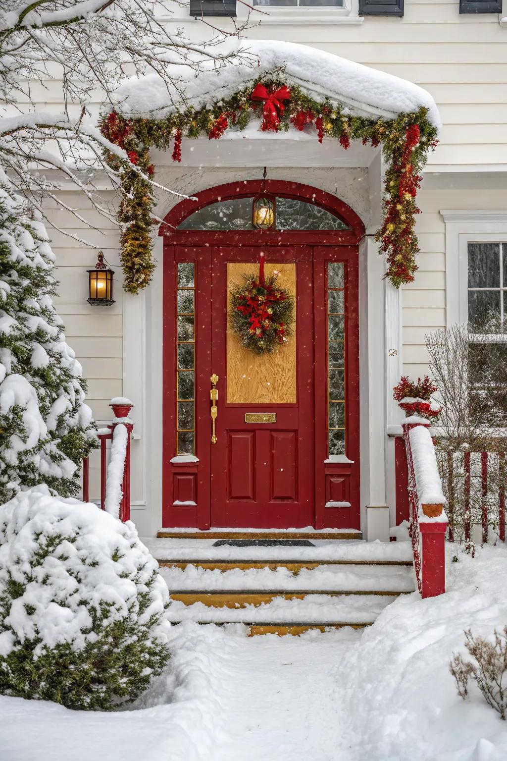 Intense hues bring vibrant life to a winter doorway.