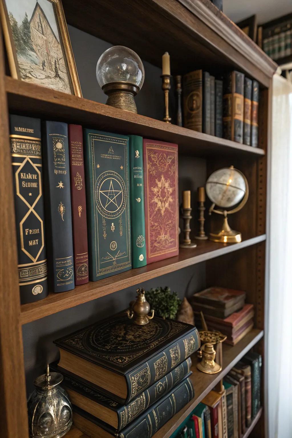 Literature and relics add character and intrigue to your witch room.