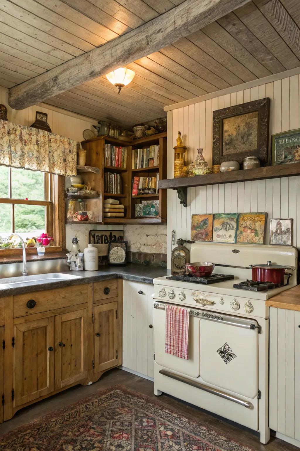 Grooved panel ceilings for timeless cottage charm.