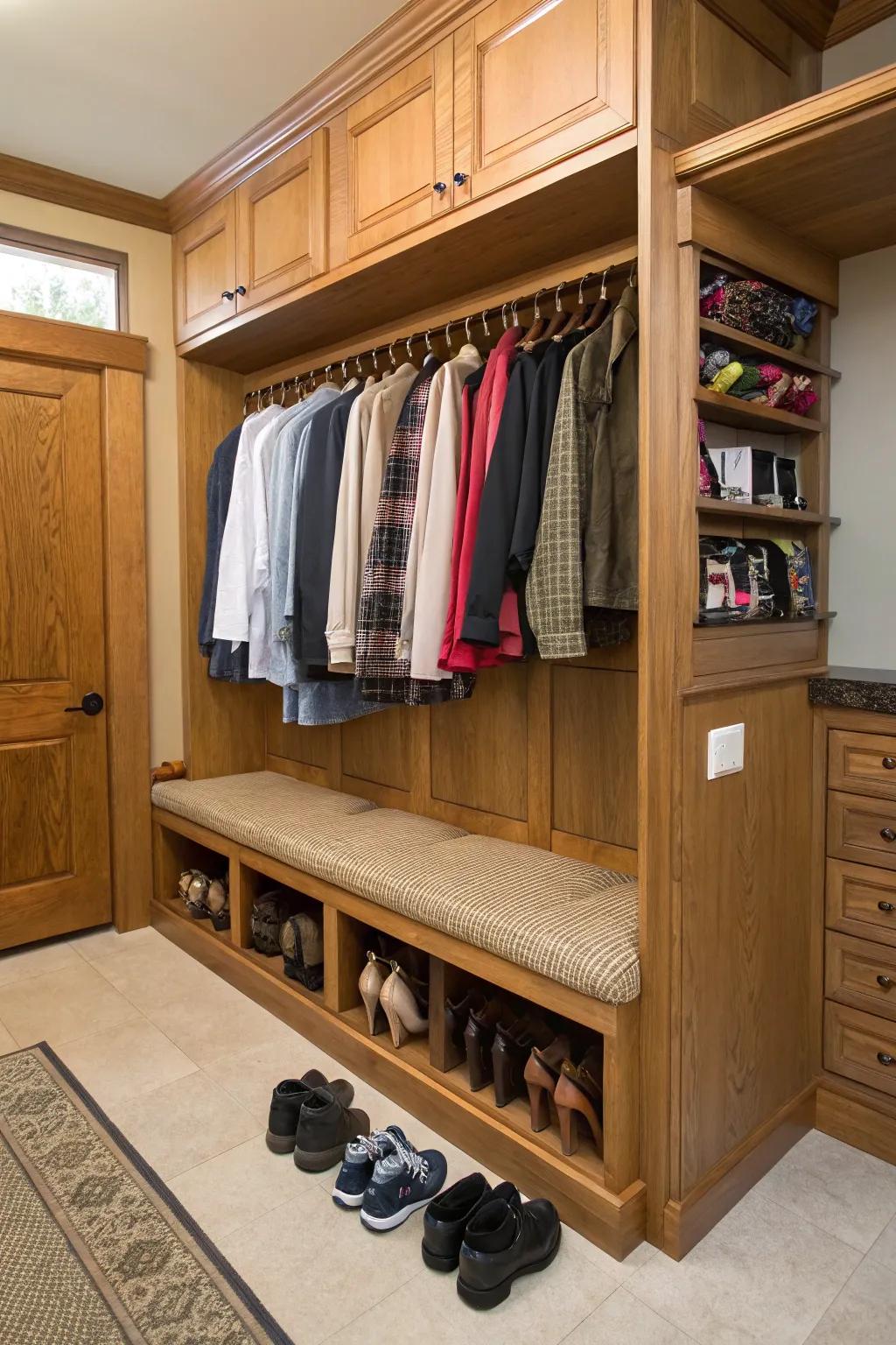 A seating spot contributes comfort to your closet journey.
