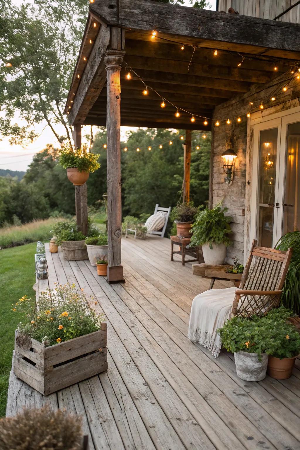 A rustic deck design creates a charming and inviting atmosphere.