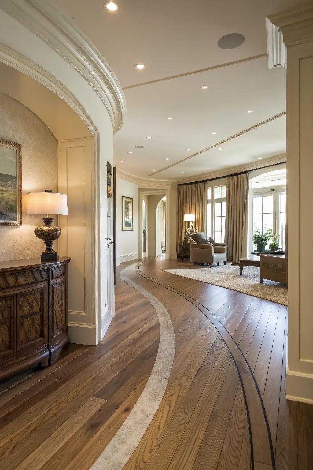 Arched transitions inject elegance and a gentle progression across areas.