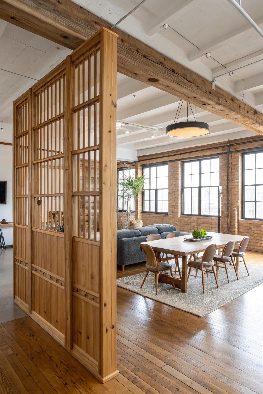 Stylish timber space divider for an open and airy space