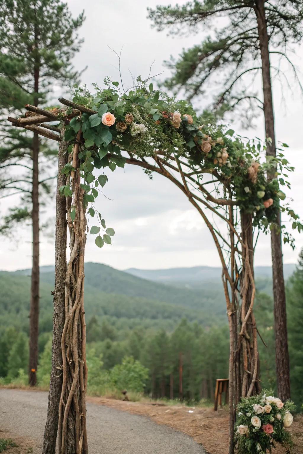 Twigs and limbs add rustic charm to your wedding arch.