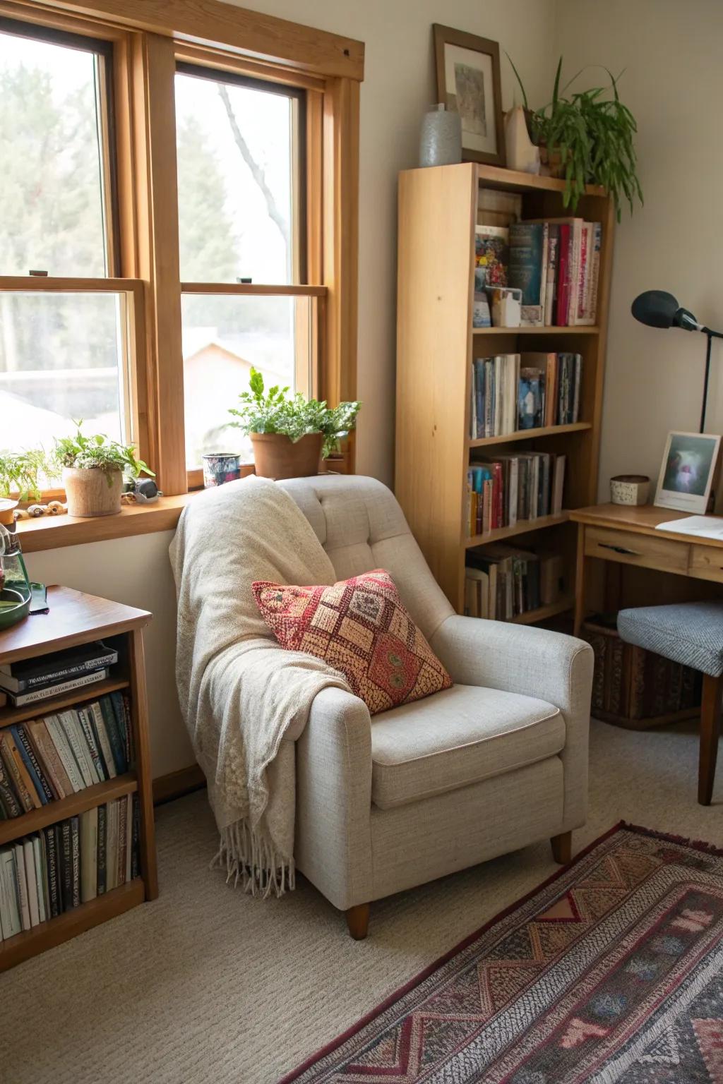 A reading nook provides a perfect escape for relaxation.