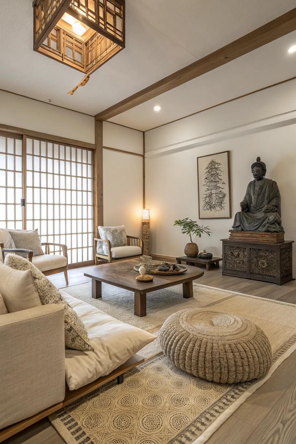 Varied textures add depth and comfort to the living room.