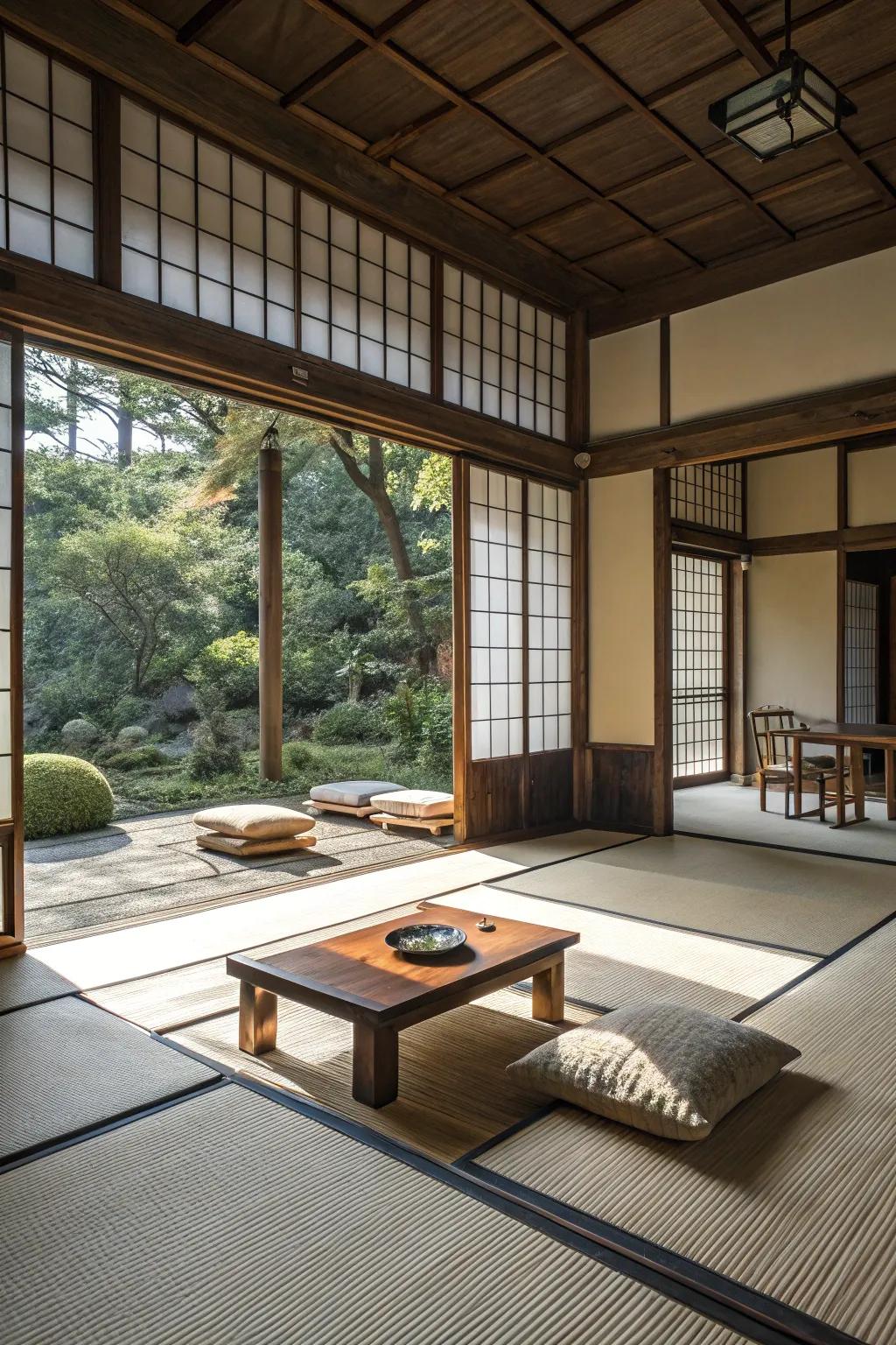 Japanese-inspired aspects contribute authenticity to the zen space.