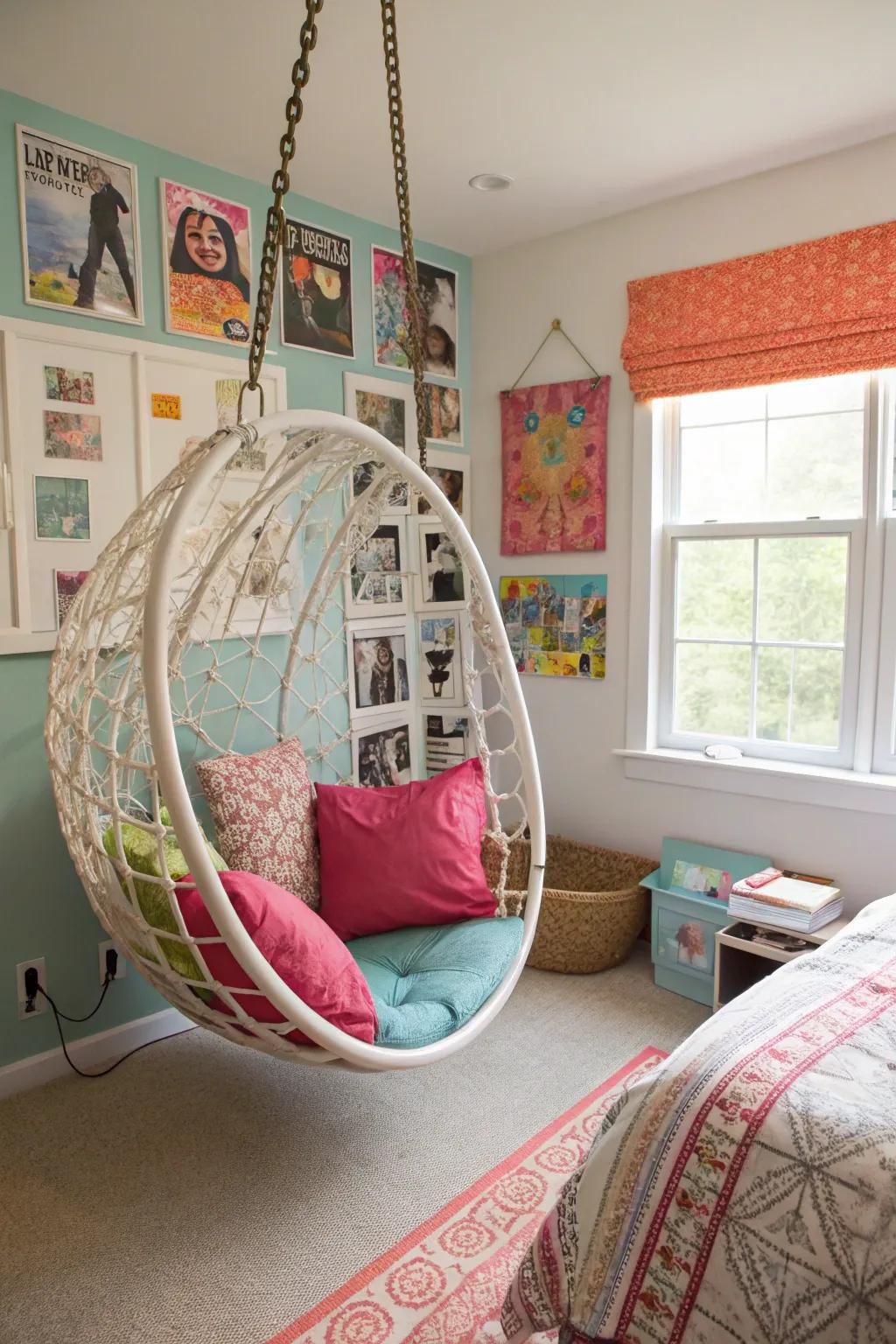 A playful hanging chair to foster relaxation.