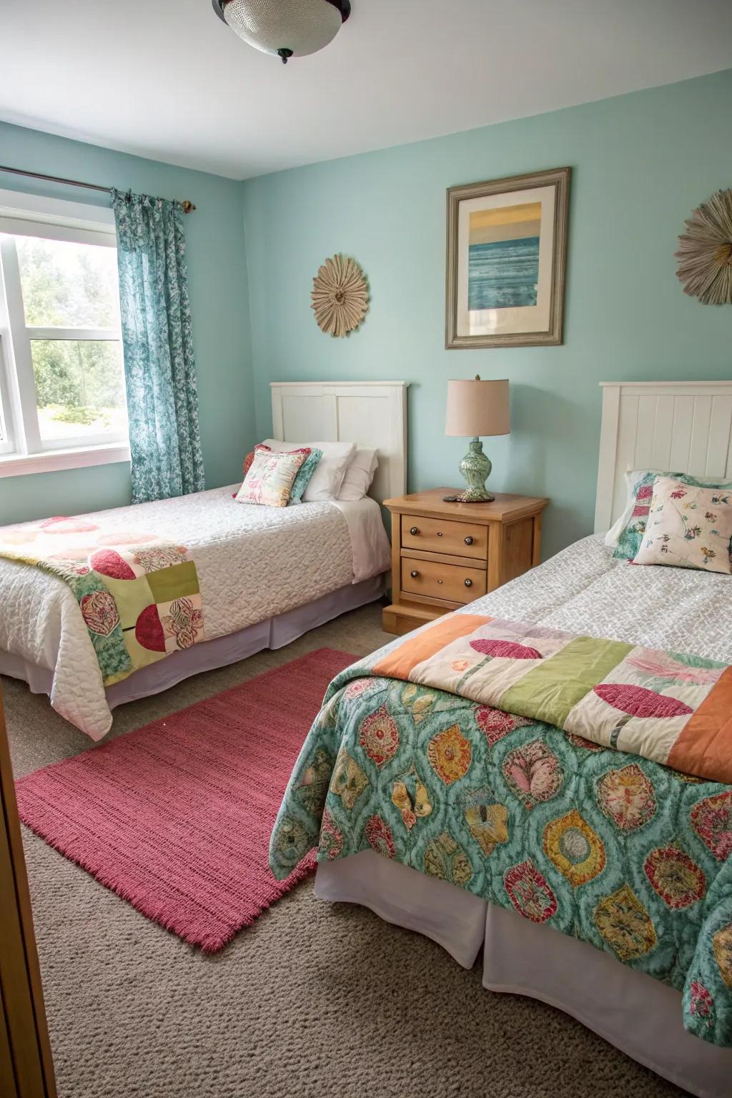 Rugs can define private spaces in shared rooms.