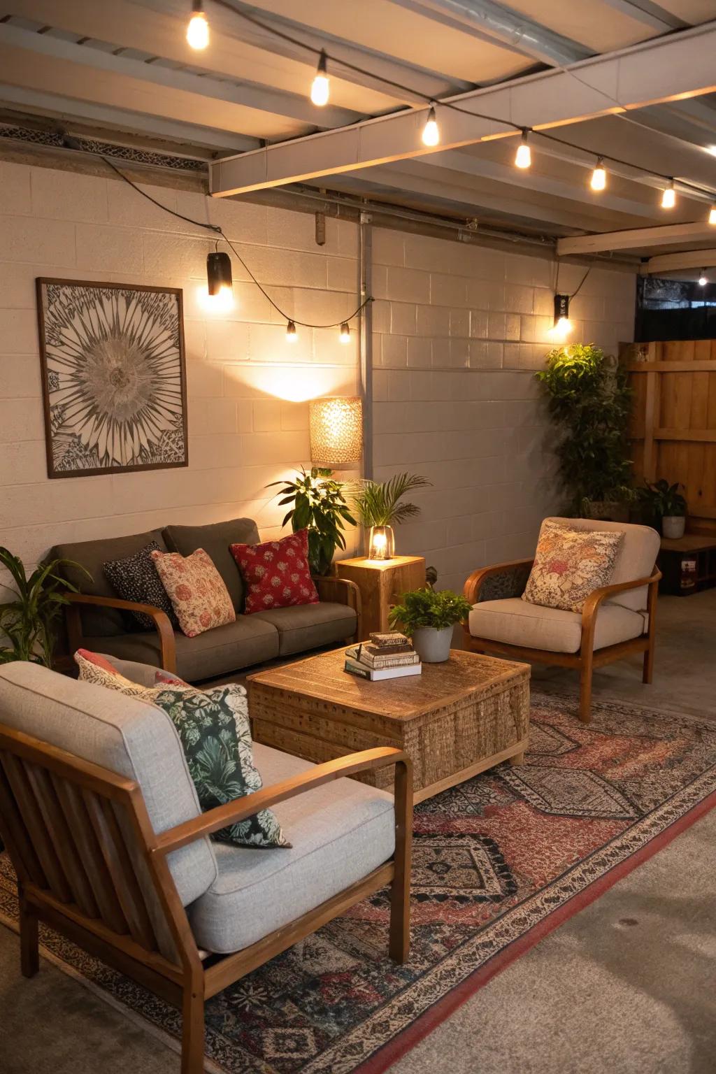 A cozy lounge area makes your garage more comfortable.