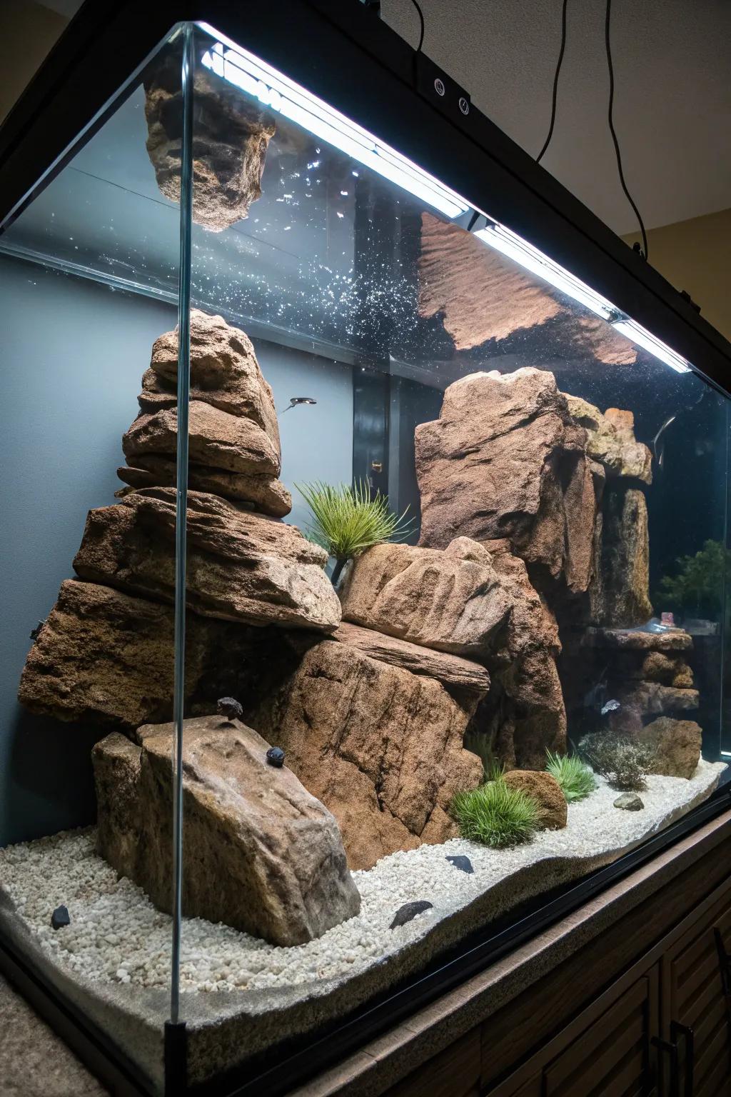 Stone formations provide a strong and captivating point of interest.