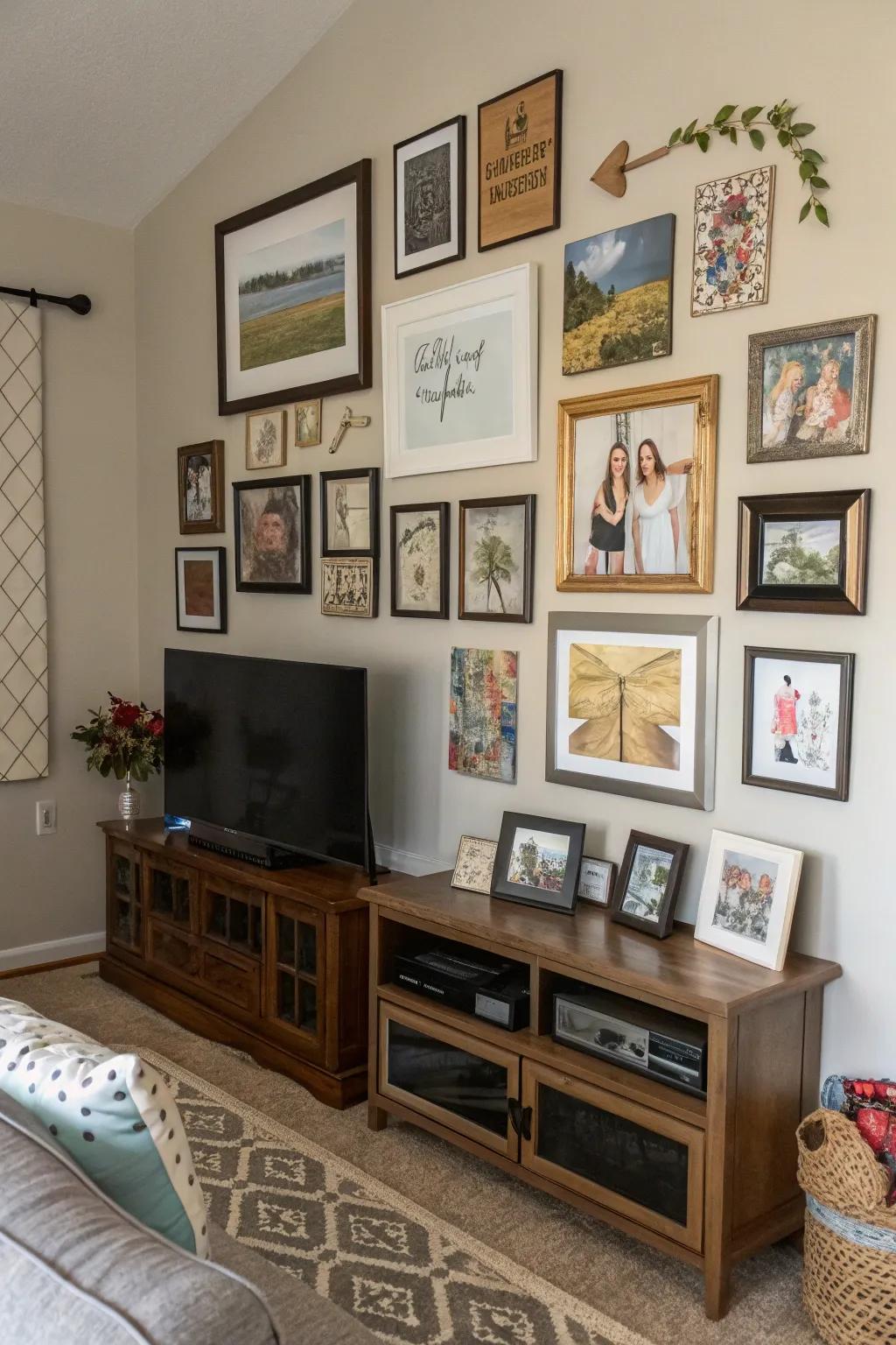 Artwork and personal photos add a unique touch to your living space.