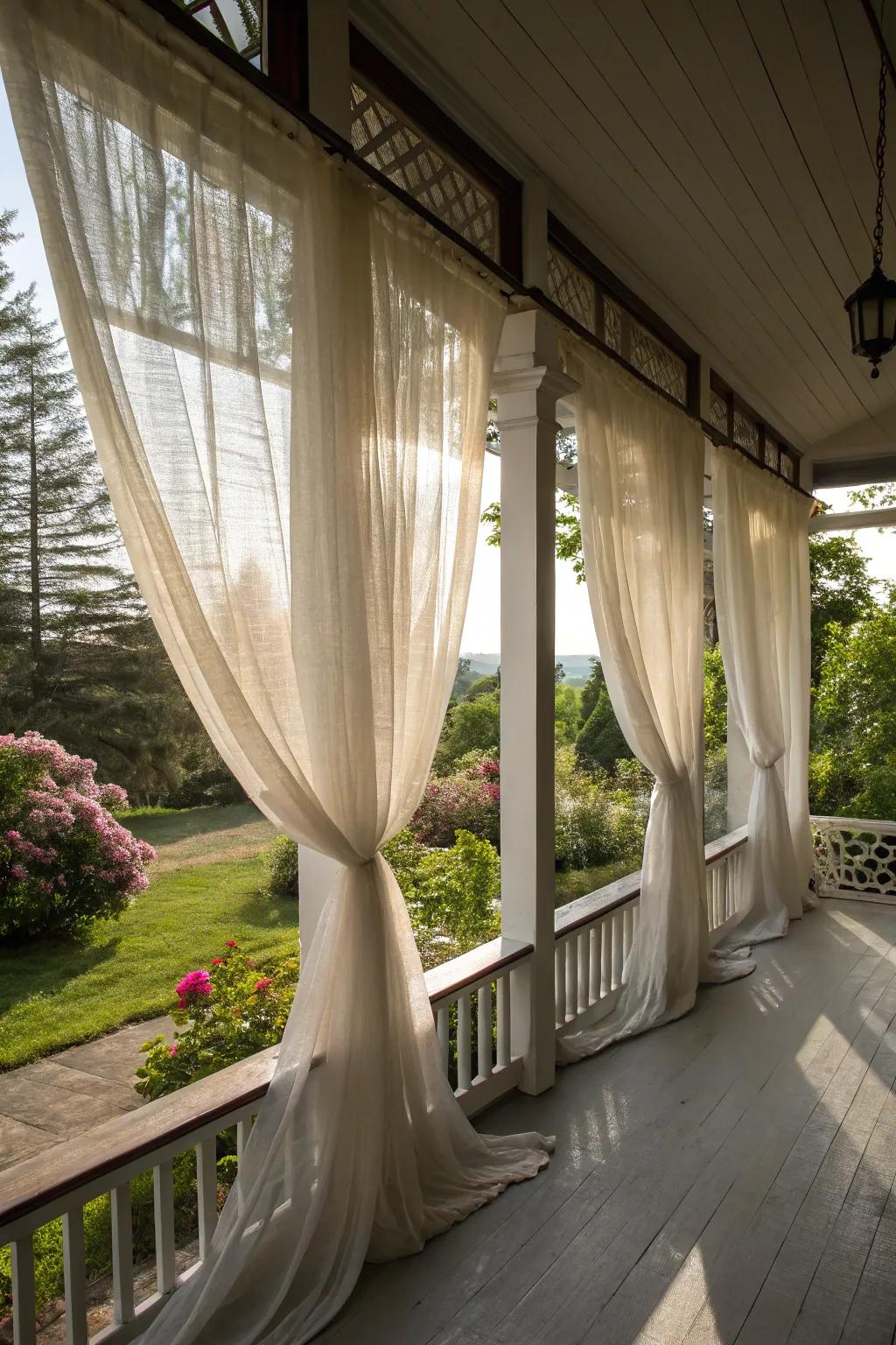 Elegant flowing fabric outlining the porch windows.