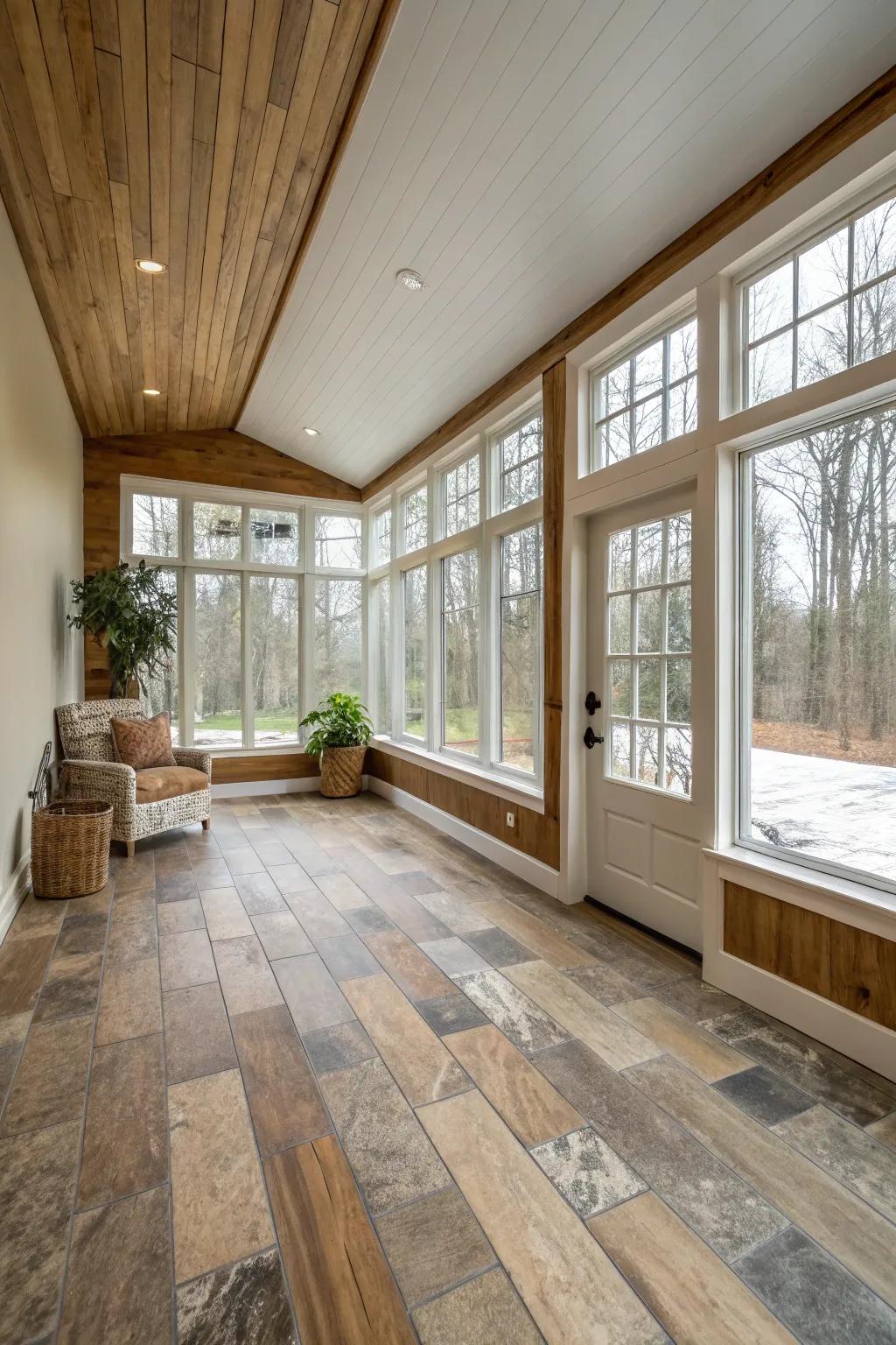 Elegant flooring that enhances the room's natural theme.