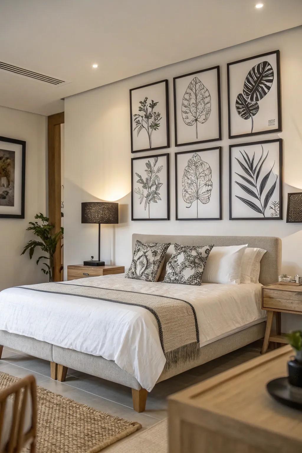 Simple art adds a timeless touch above the bed.