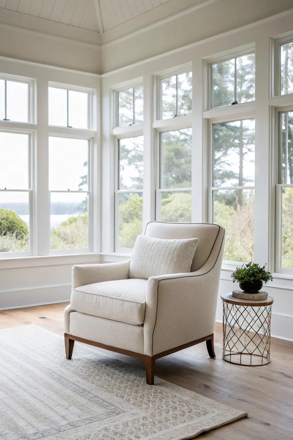 A chair without arms in a simple room provides a sleek appearance.