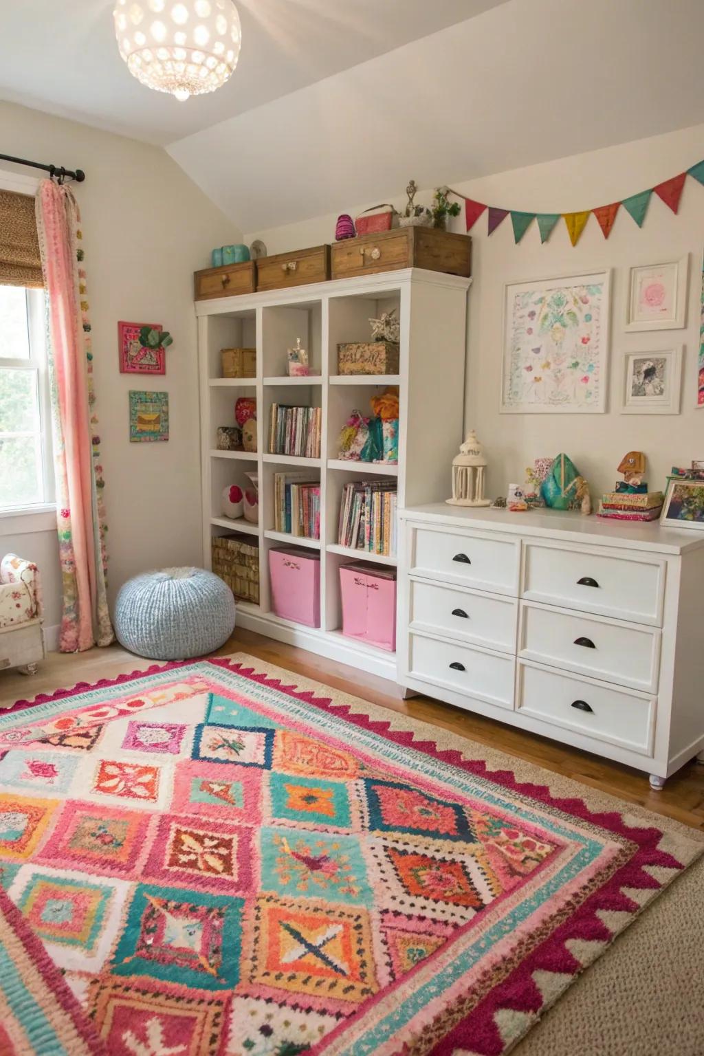 A defining floor covering grounding the room with style.