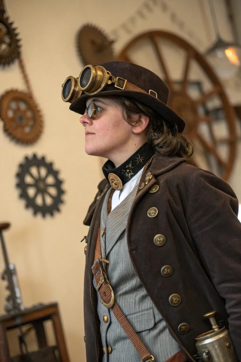 An explorer geared up for steam-powered escapades.