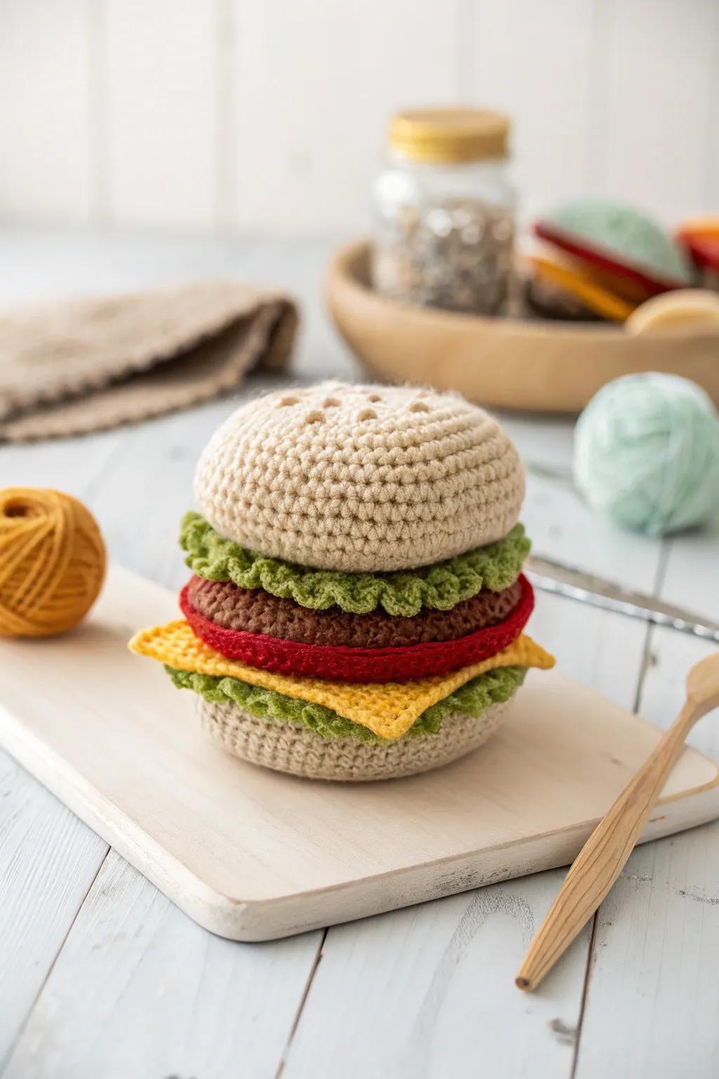 Craft your own calorie-free enjoyment with this adorable amigurumi burger!