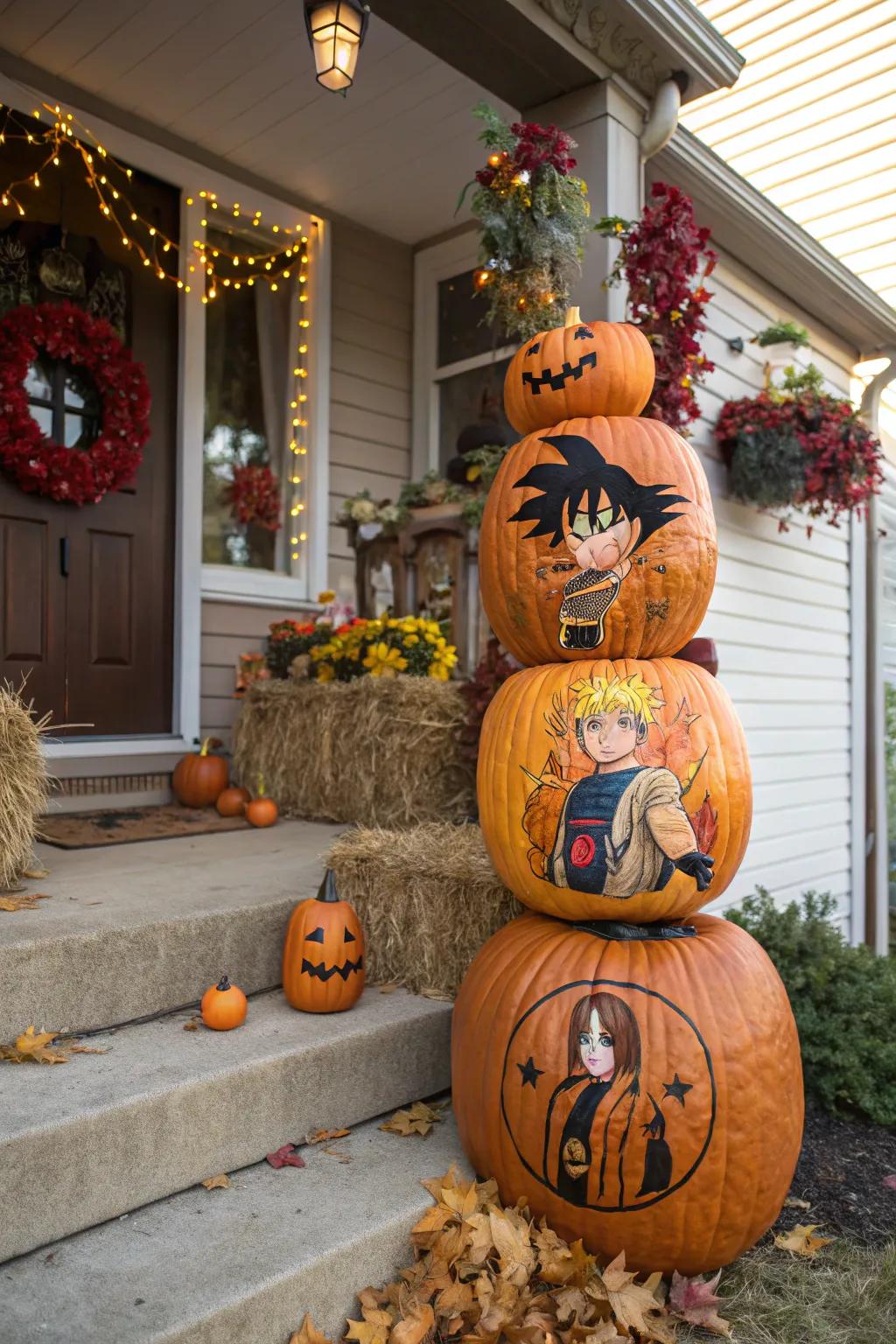 Layer your anime devotion with a pile of themed pumpkins.