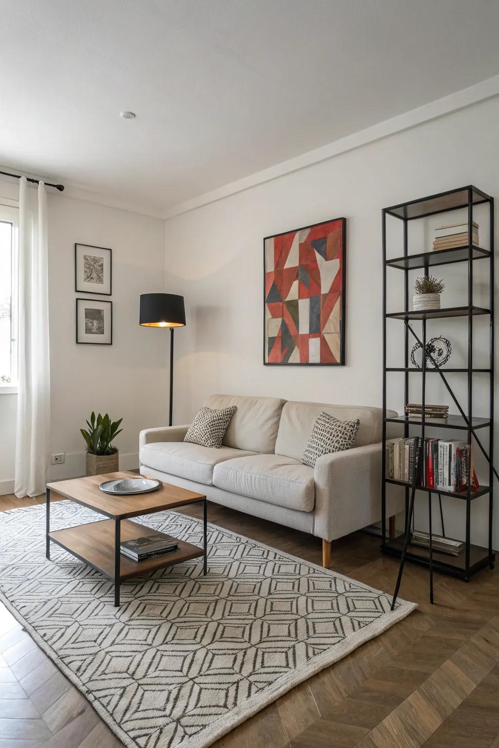 Understated d&eacute;cor maintains a clutter-free and stylish ambiance in this small living space.