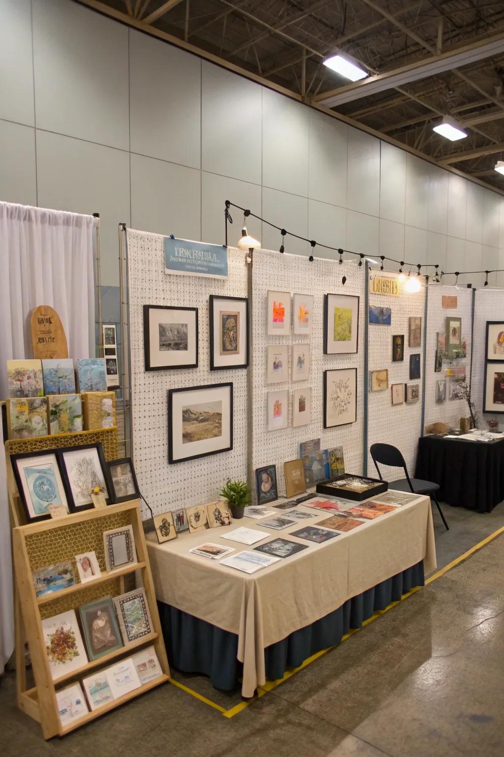 A well-planned layout encourages easy navigation and exploration of the booth.