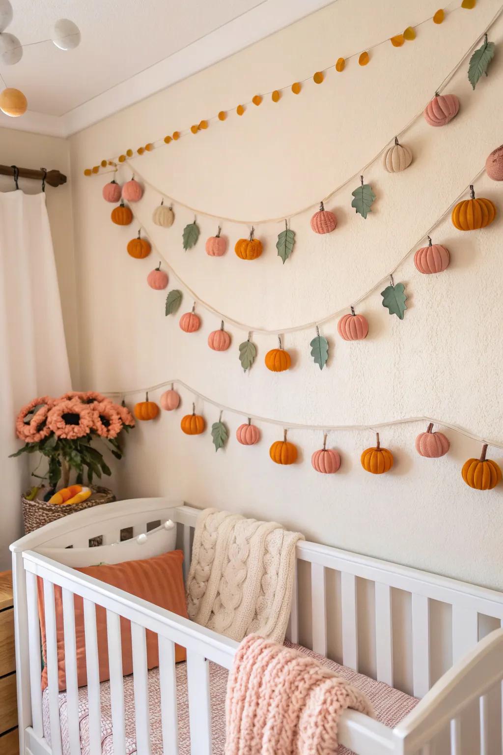 A gourd festoon imparts a jubilant panache to a nursery.